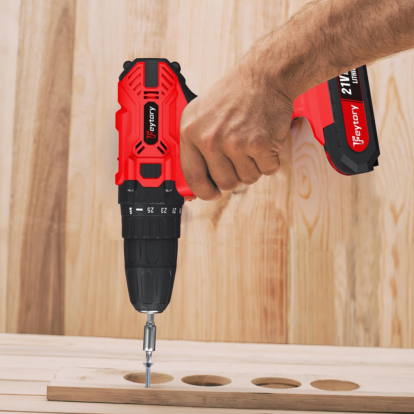 21V cordless drill with 1 battery 1500mAh, Red Mini cordless drill with hammer function, Battery drill driver 45Nm cordless drill 25+1 cordless screwdriver, 29pcs accessories and case