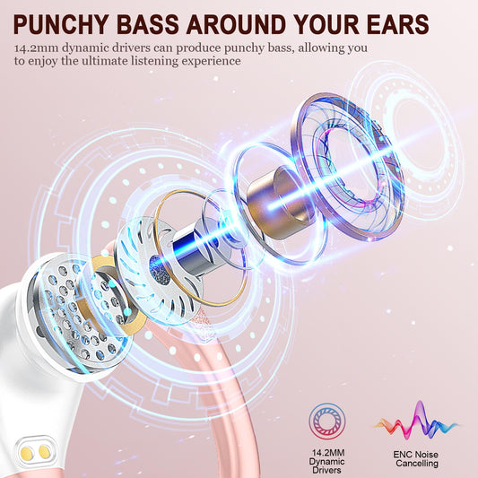 Bluetooth headphones for sports, 75hr wireless headphones with Bluetooth 5.3 and 3D stereo bass, 4 ENC mics for noise cancelling, LED display, IP7 waterproof, USB-C quick charge, in-ear earbuds