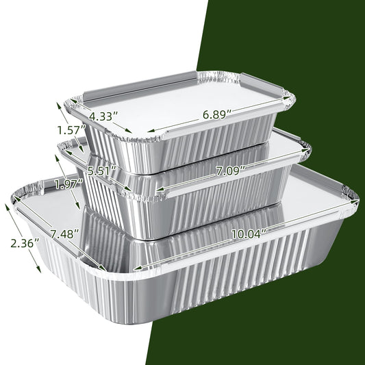 30pcs Aluminum Foil Grill Pans, Grilling Trays Aluminum 1750ml/700ml/410ml, Disposable Aluminum Pans With Lids, Reusable Aluminum Grill Pans For Cooking (Silver-255-30pcs/with lids)