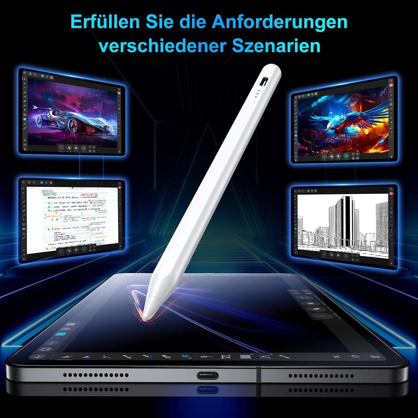 Variglass Pen for iPad 2018-2025 - 2X Fast Charging, Tilt Sensitivity, and Palm Rejection - Stylus Pencil for Apple Pencil with iPad 11/10/9/8/7/6/A16, Pro 3/4/5/6/M4, Air 3/4/5/M2/M3, Mini 5/6.