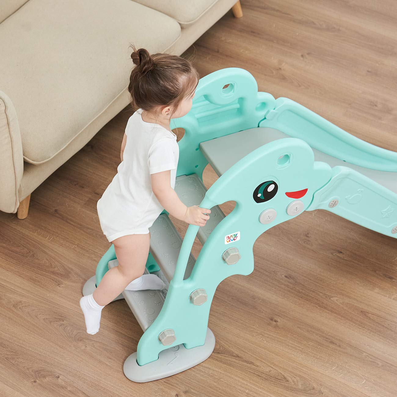 Baby Vivo Kids Slide Children's Slide Garden Slide Toddler Slide Plastic Dolphin rounded corners & edges for Indoor & Outdoor in turquoise