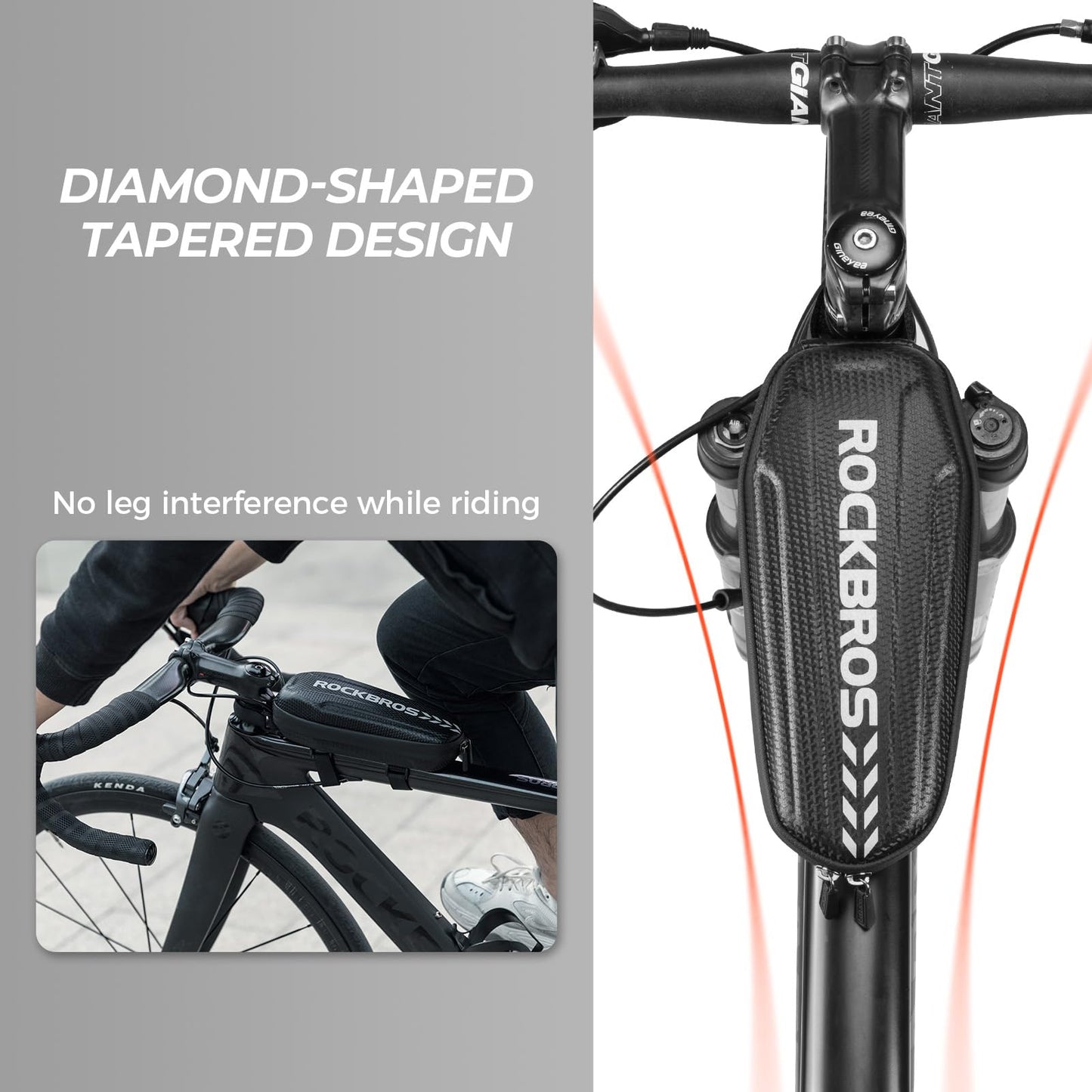 ROCKBROS bike frame bag waterproof top tube bag for MTB road bike folding bike Black M 1.1L