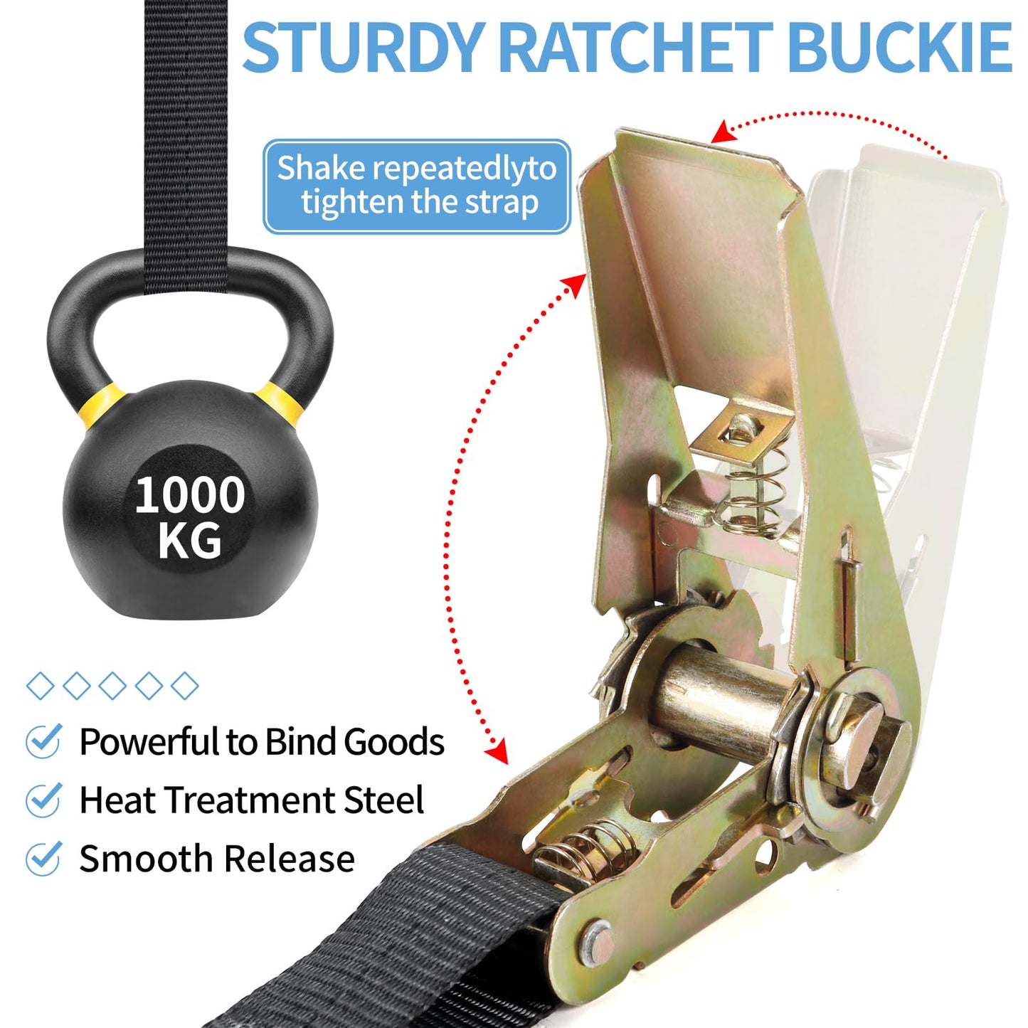 SVIPDDD Ratchet Tie Down Straps Set-6 Pieces 2M/4M/5M, webbing 25mm wide, load capacity up to 1000 kg, ratchet tie downs for motorcycle, bike, luggage & camping securement, tie down straps (Black)