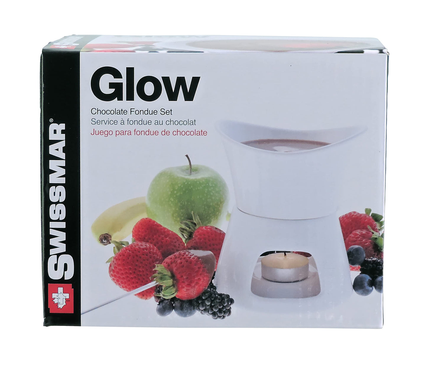 Swissmar F66322 Glow Chocolate Fondue Set, 7 pieces, Ceramic/Stainless steel, White, 280ml, Chocolate Fondue, Tealight heated/microwave and oven safe, Dishwasher safe, Gift Set