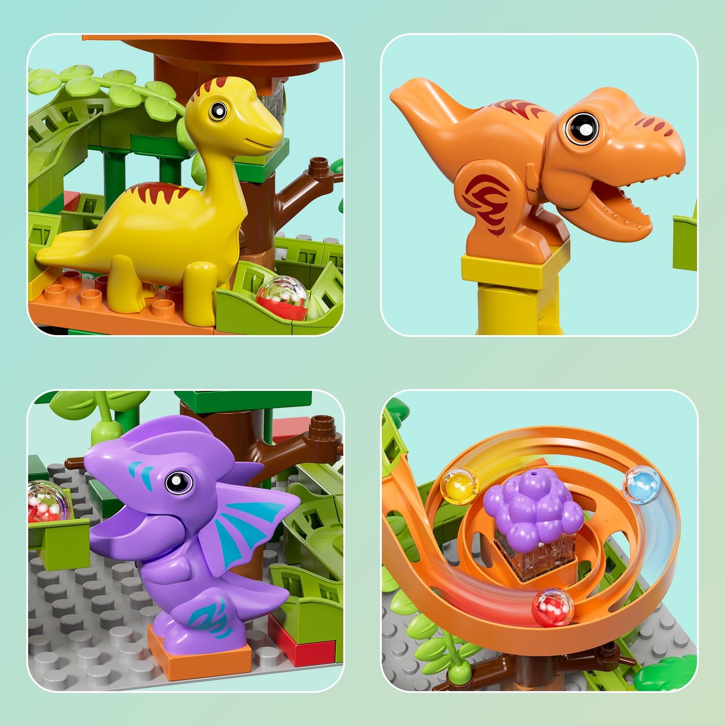 Marble run building blocks dinosaur toys, kids STEM toy dino ball track set for ages 3 4 5 6 boys girls, 67 pcs large blocks ball race learning toy for boys girls 3-7 years