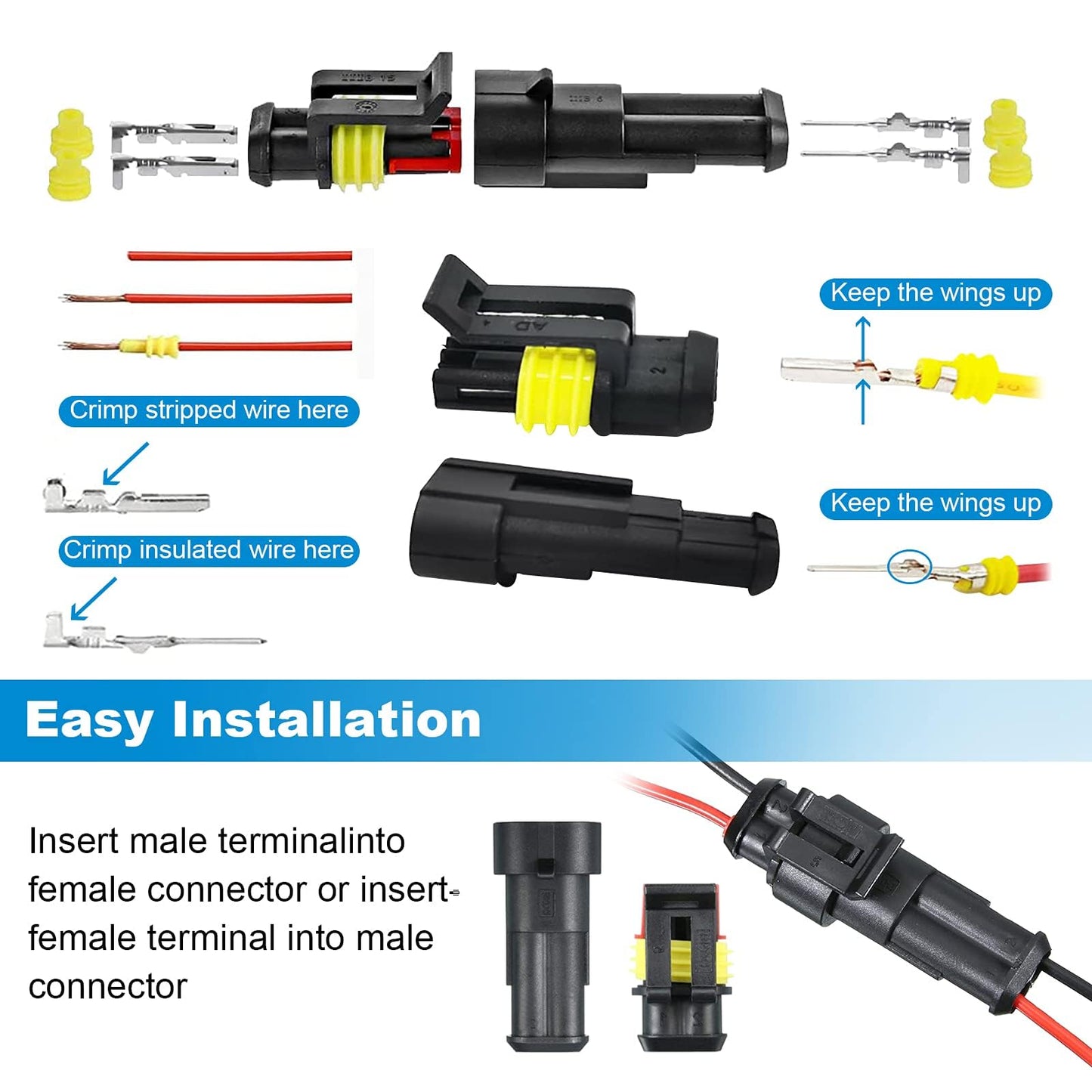 740pcs car plugs, car connectors, waterproof car plugs, waterproof plugs 12v, with crimping tool, 1/2/3/4/5/6 pin car plugs, suitable for cars, motorcycles, boats, trucks.
