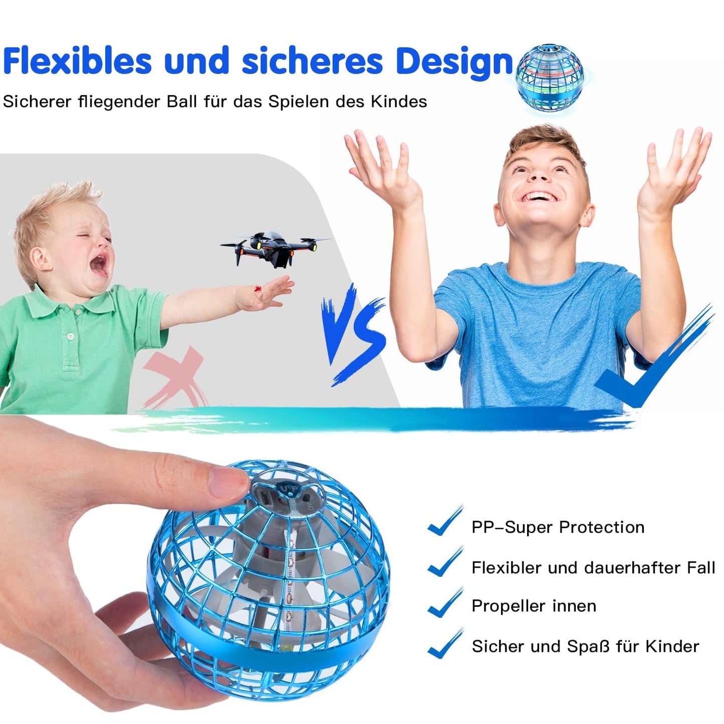 Zookao Flying Ball, Mini Drone For Kids Flying Boomerang Ball with LED Light Toys Gifts for Boys Girls Indoor Outdoor Cool Aircraft