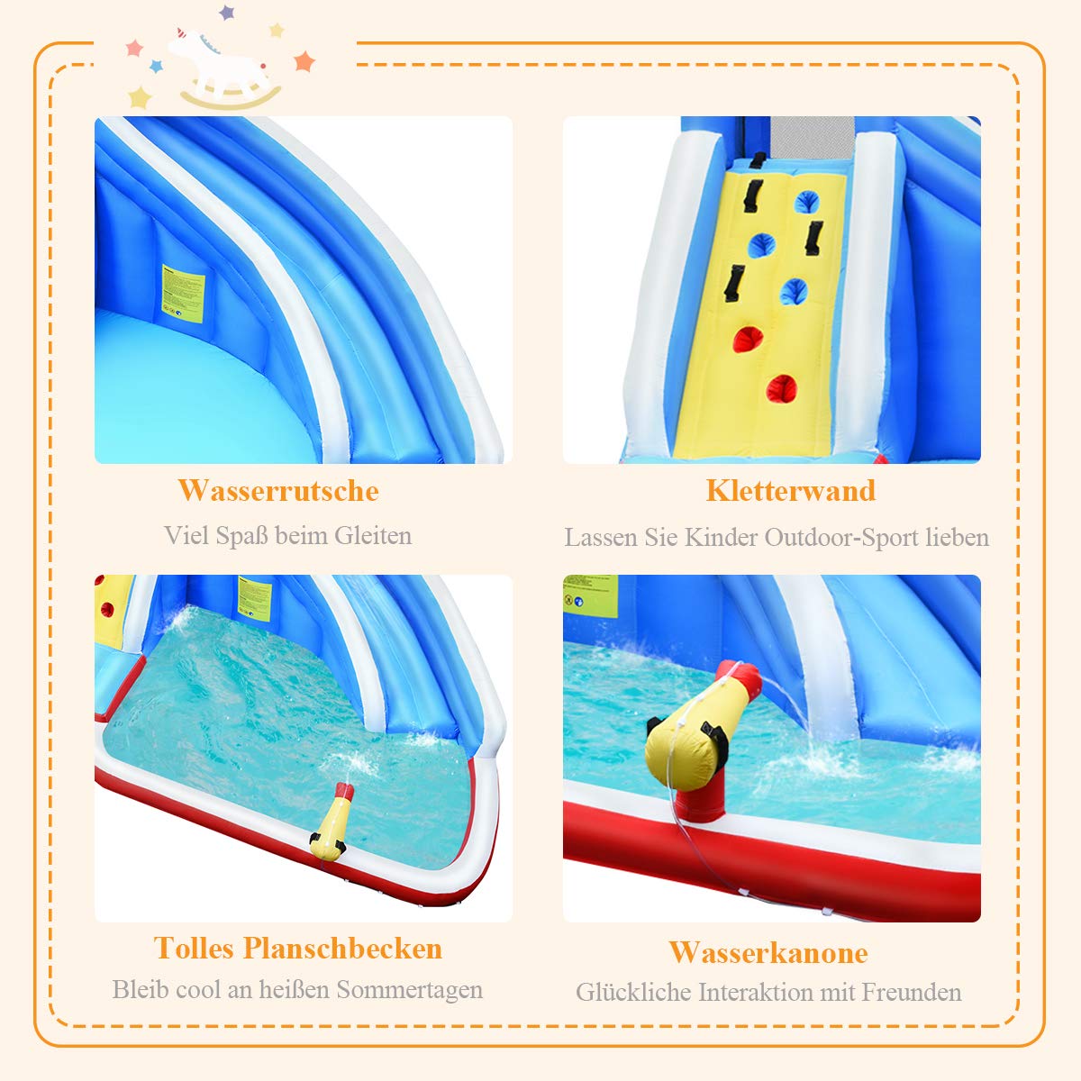 COSTWAY Inflatable Bounce House Water Slide Spray Pool, Water Play Center with Slide, Inflatable Water Park, Splash Pool 390x305x240cm