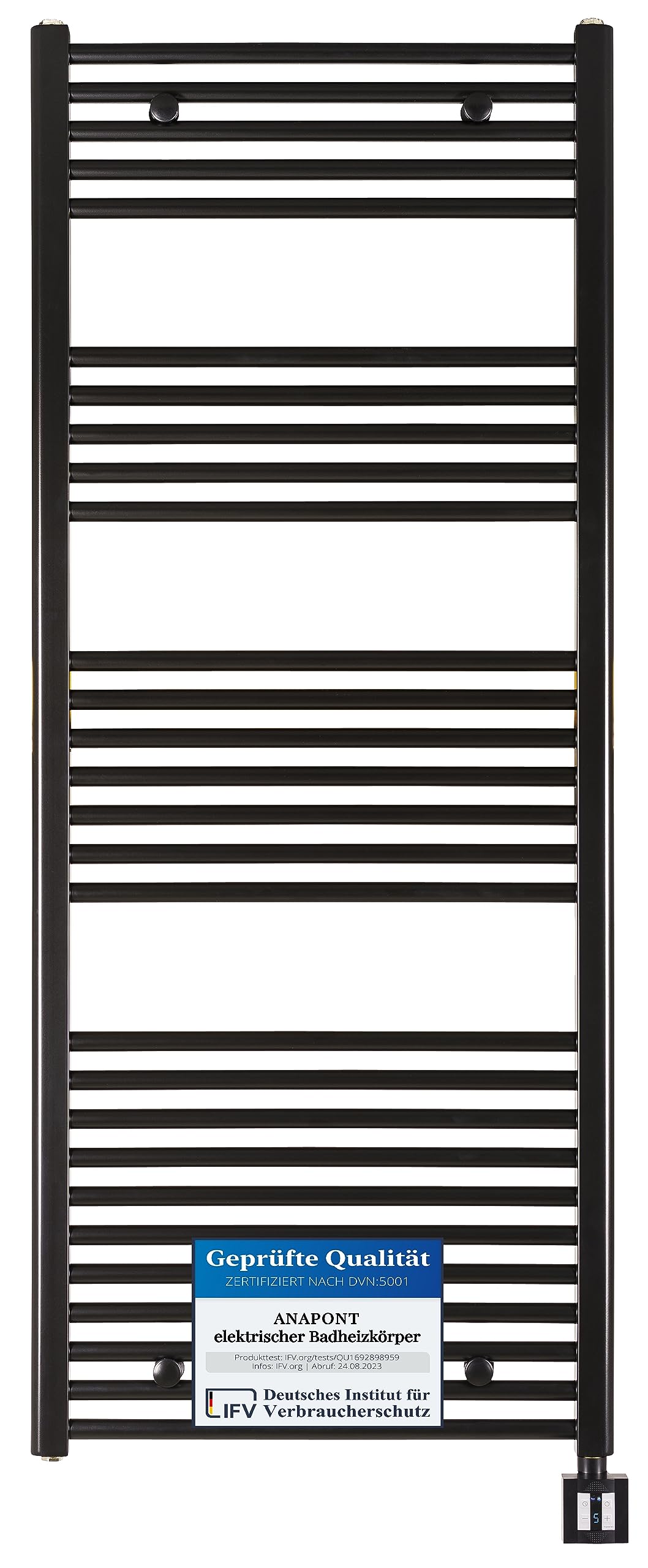 anapont electric towel radiator 1475hx600b - black - with timer function - towel heater - electric bathroom heater - bathroom towel heater - Made in Germany