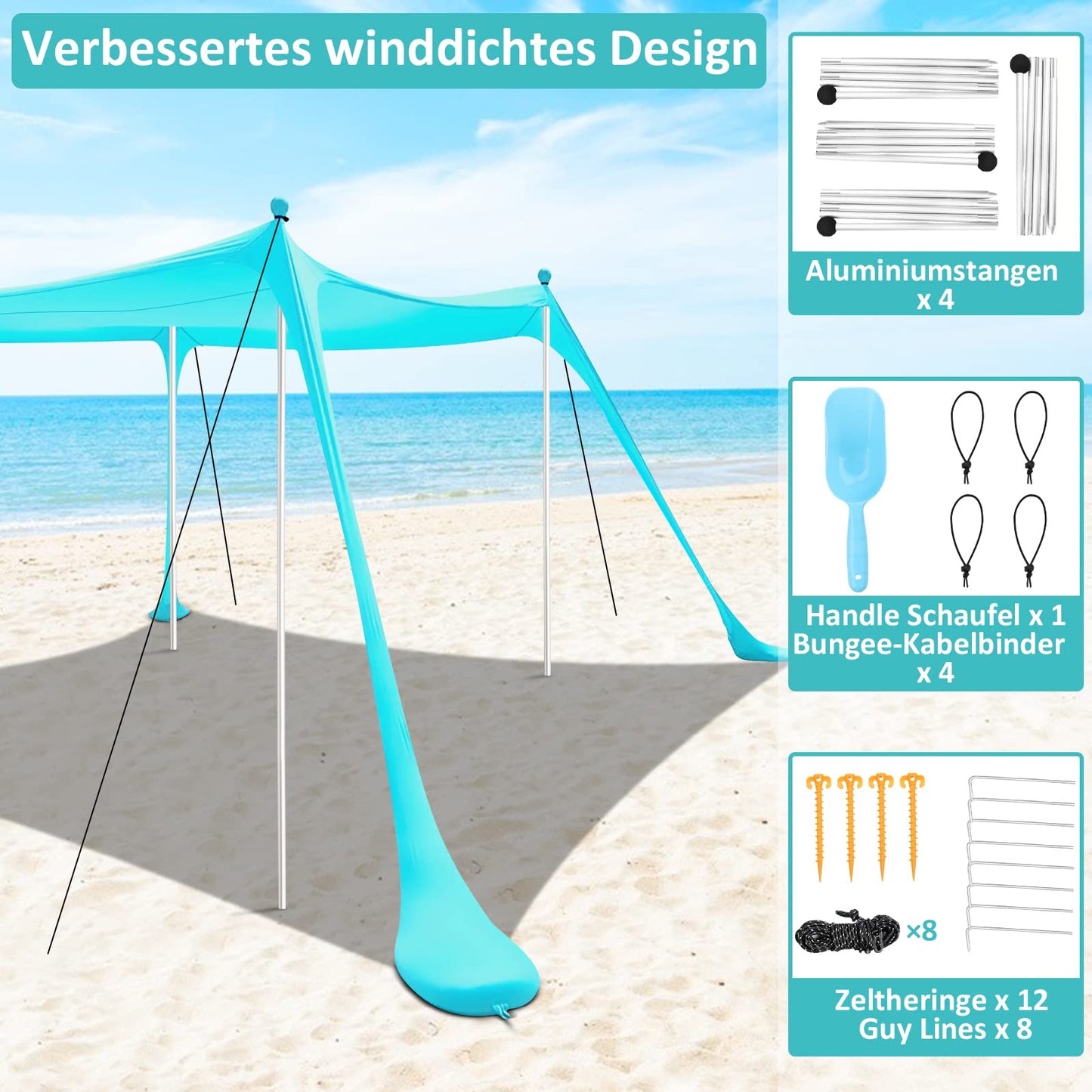 Beach tent UV protection riggoo sun tent sunshade beach tent 3x3m comfort outdoor shade for camping trips, fishing, backyard fun, or picnics (lake green)