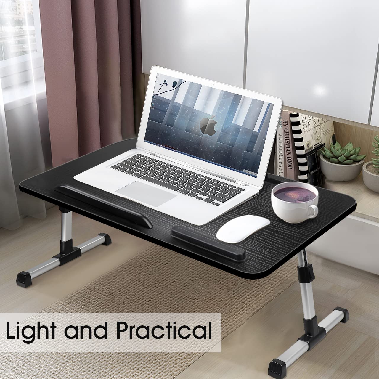 AirOpen laptop desk for bed, height adjustable, angle adjustable, folding bed table with drawer, tablet stand, laptop table for bed, sofa, couch, floor (53 x 30 cm, black)