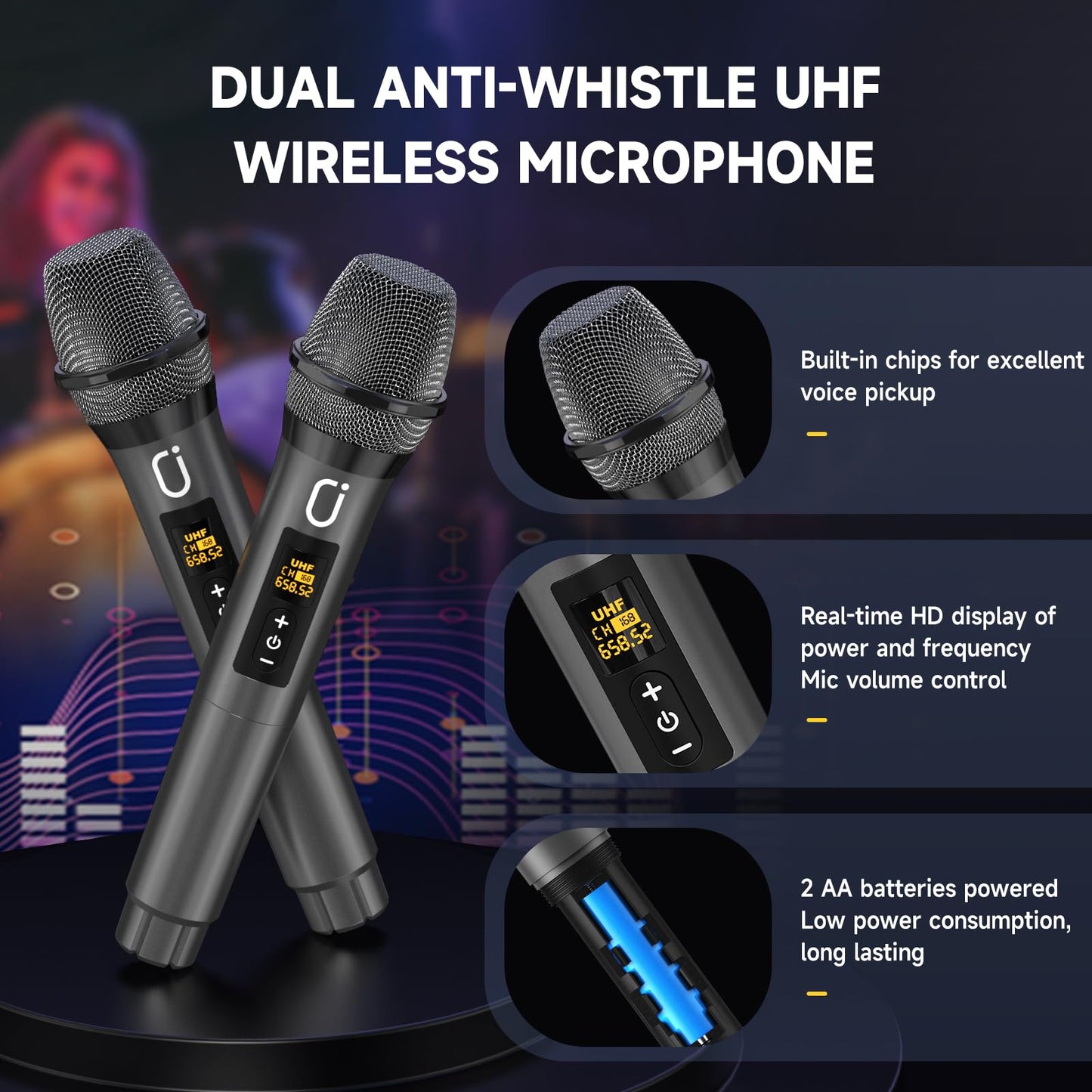 JYX Karaoke Machine with 2 wireless microphones, Portable karaoke system speaker with RGB light for house party. Supports TWS.
