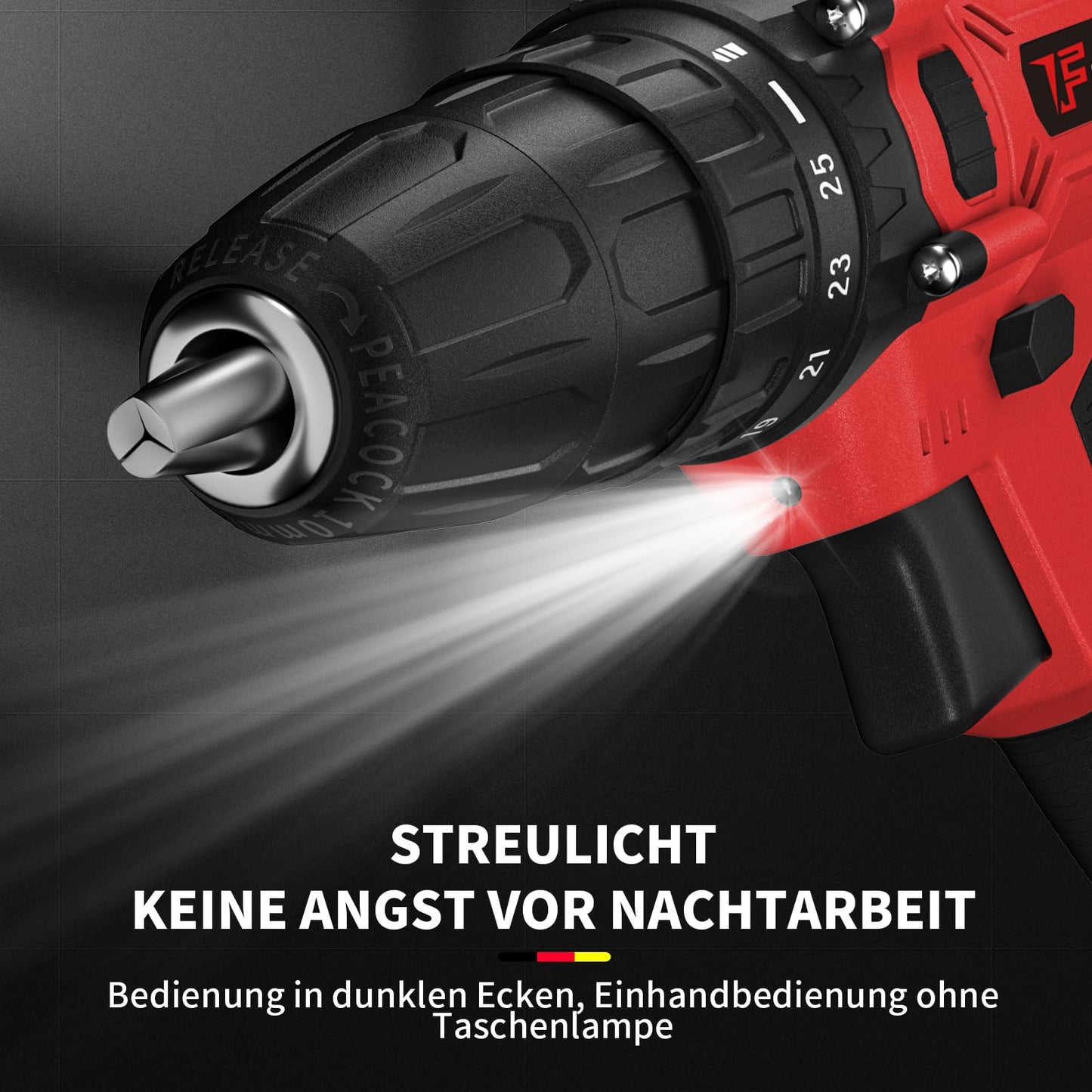 21V cordless drill with 1 battery 1500mAh, Red Mini cordless drill with hammer function, Battery drill driver 45Nm cordless drill 25+1 cordless screwdriver, 29pcs accessories and case