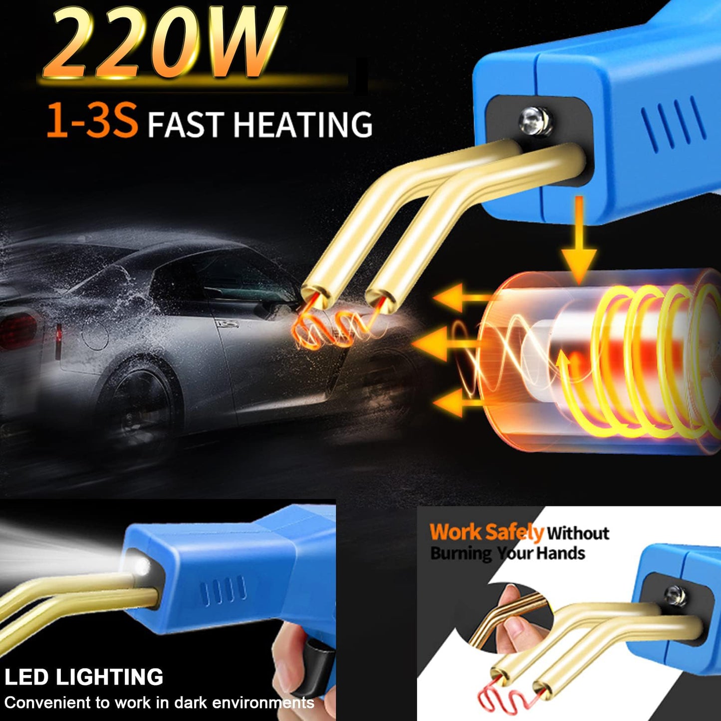 220W plastic welder 2 in 1 bumper repair kit plastic welding with 800PCS hot staples, 2 thermal smoothing head, 40PCS plastic welding rods, plastic repair kit auto (Blue)