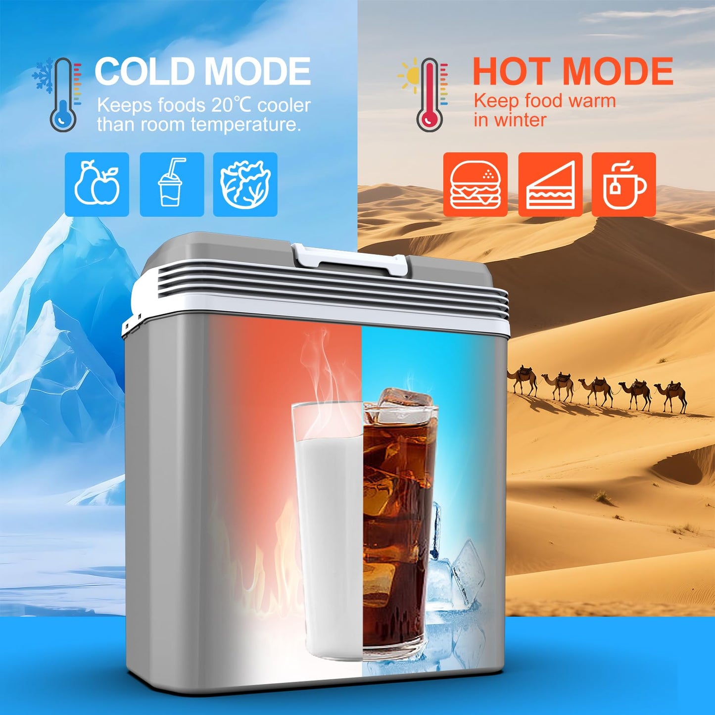 24-liter cooler box, 2-in-1 electric cooler 12V 230V cooling and heating mini fridge with ECO & MAX mode, for car and home Quiet.