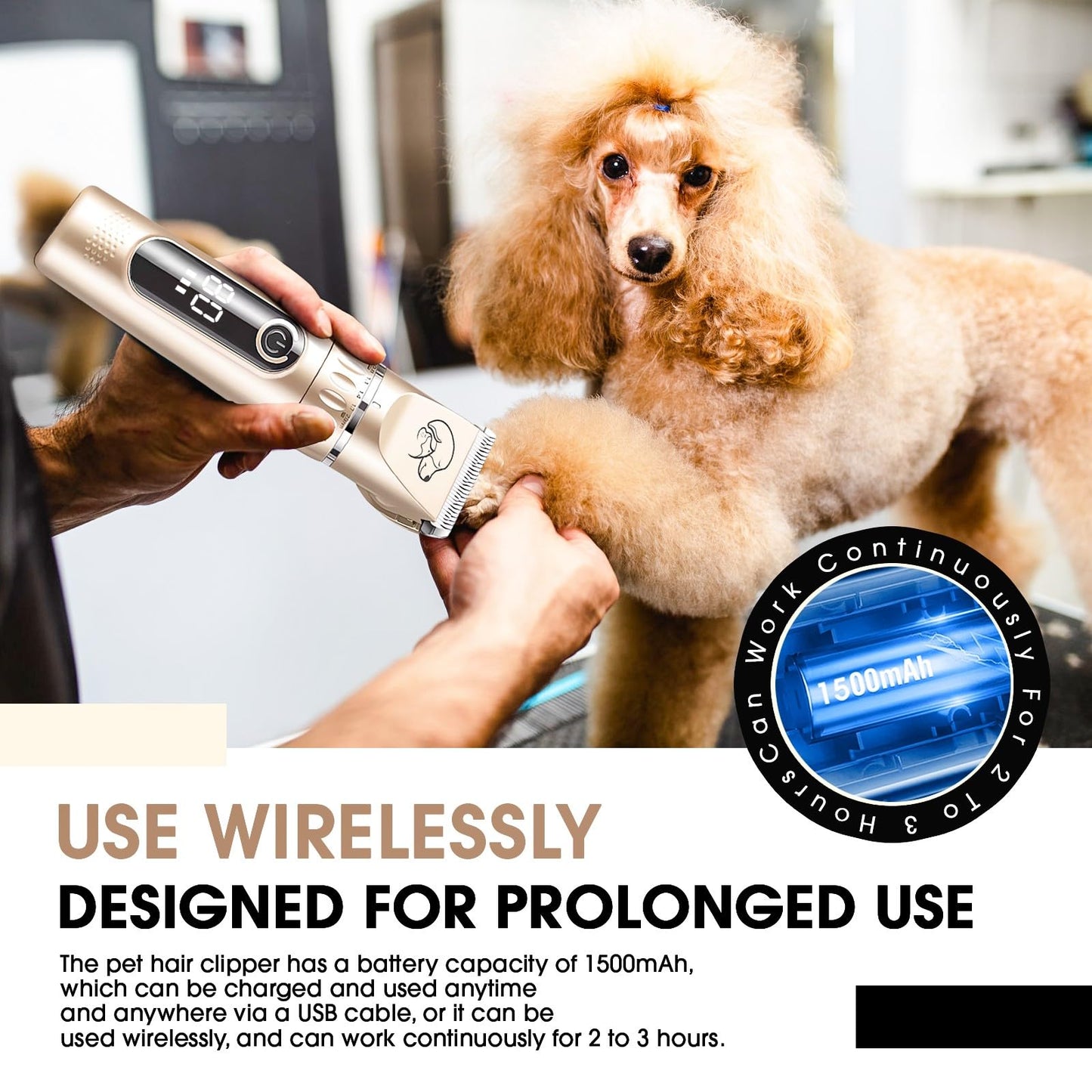 Journeyside Dog Clipper, Professional Dog Cat Clipper, Quiet Dog Clipper Thick Fur, Professional Dog Clipper with Ceramic Blades, LED Display, for Dogs and Cats