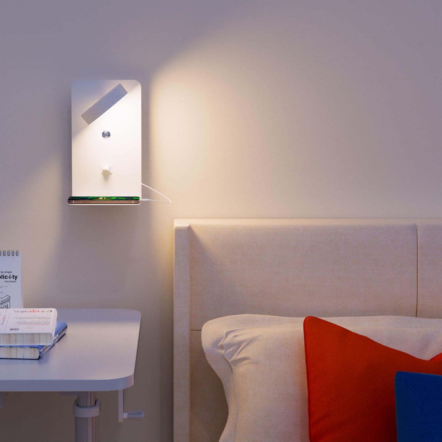 2 pieces of indoor LED wall lights with USB charging port, 12W touch dimmable wall lamp with switch & plug, 350° rotatable reading light wall mounted for bedroom bedside, living room, study hotel.