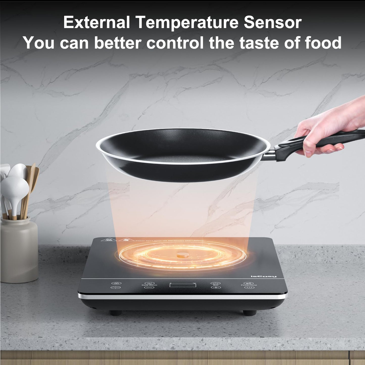 IsEasy Induction Cooktop 1 Plate, Single Induction Hot Plate 2100W, 9 Power Levels, 9 Temperature Settings, 28cm Induction Cooktop with 8-Hour Timer, Child Lock, Black, 220-240V.