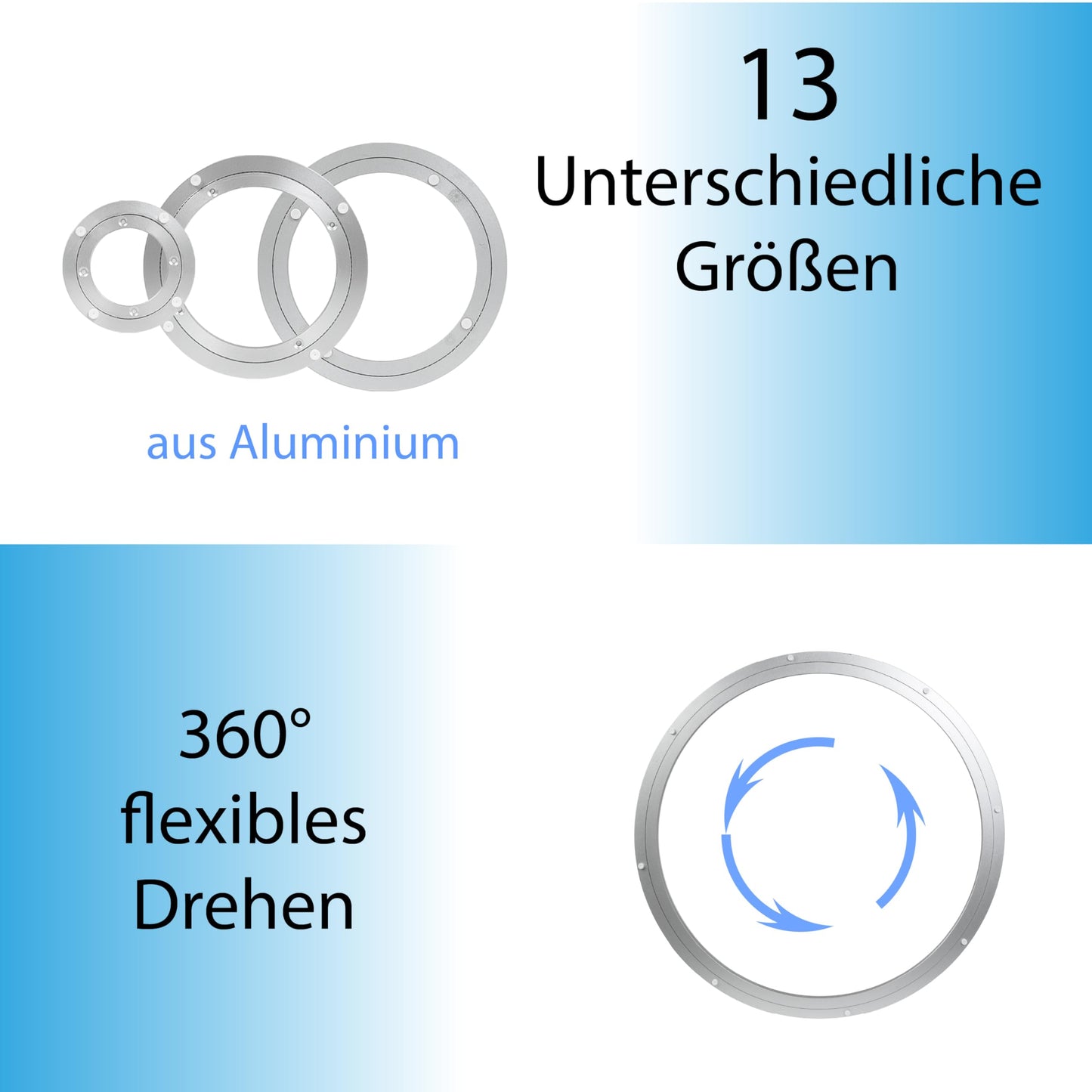 ALU turntable in 13 sizes - Ø 120 to 1000 mm - Robust aluminum turntable for versatile applications (outer diameter: 445 mm)