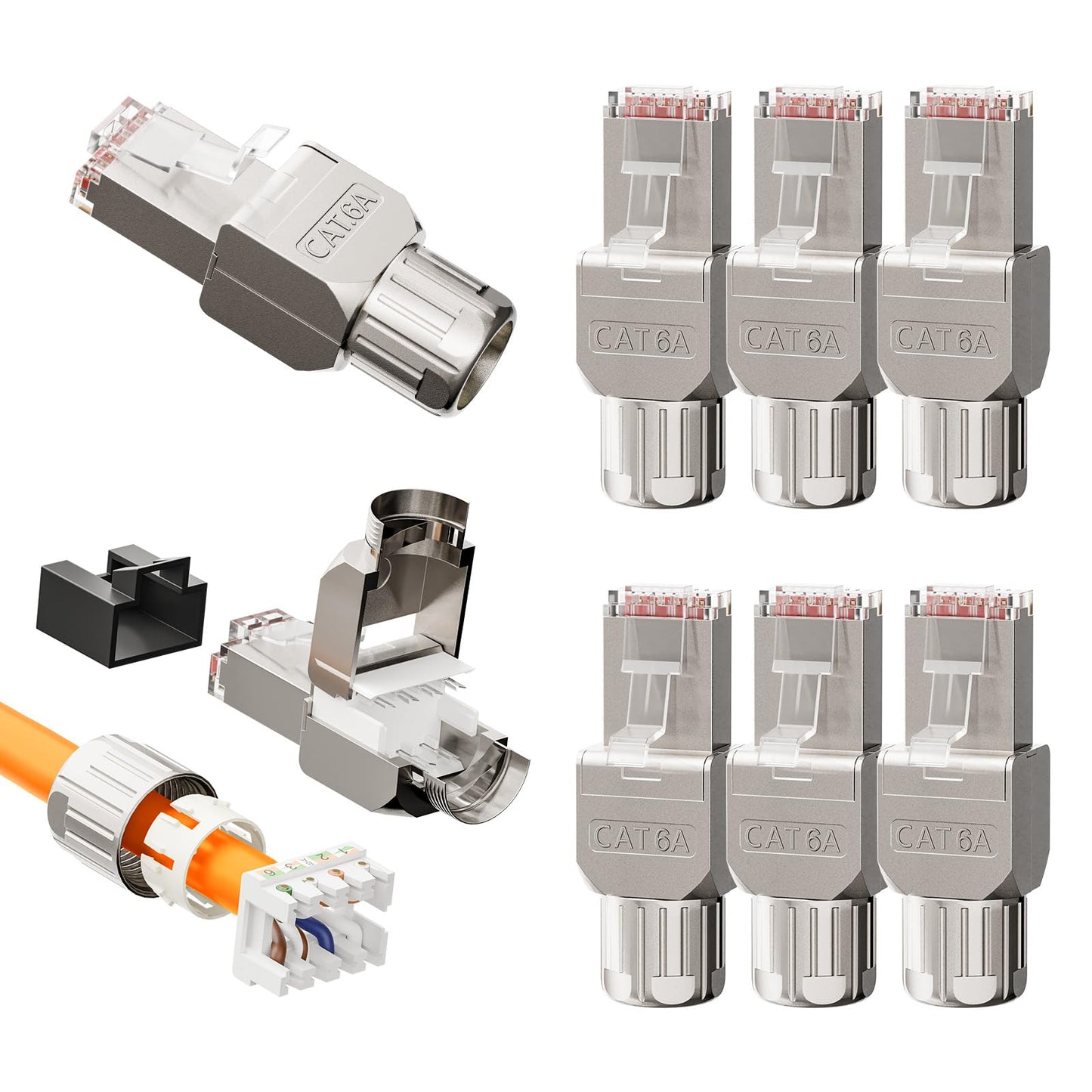 VCELINK CAT 6A RJ45 Plug, CAT 6A Network Plug Shielded RJ45 Tool-Free Plug for Bulk Cable CAT8 CAT7 CAT6A, 10 Gbps 500MHz, 8 Pieces