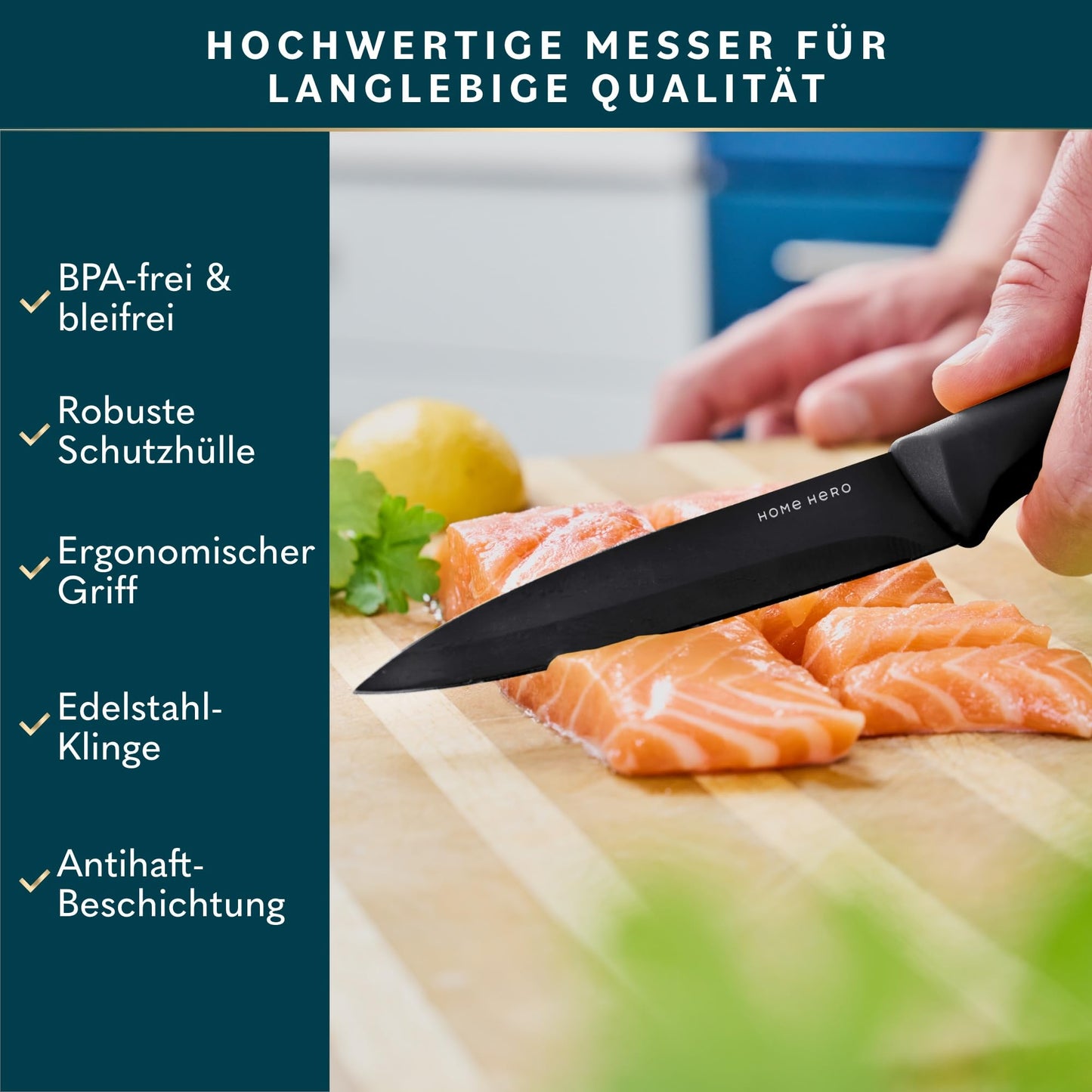 Home Hero Knife Set with Knife Sharpener - Sharp Kitchen Knife Set - Knife Block Chef Knife Set Stainless Steel Knife Set (11 Pieces with Sheath - Black)