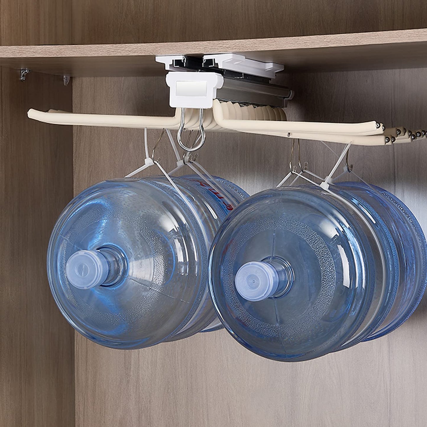 Pants hanger, extendable wardrobe pants pull-out, pants holder for closet, pants hanging, space-saving, beige.