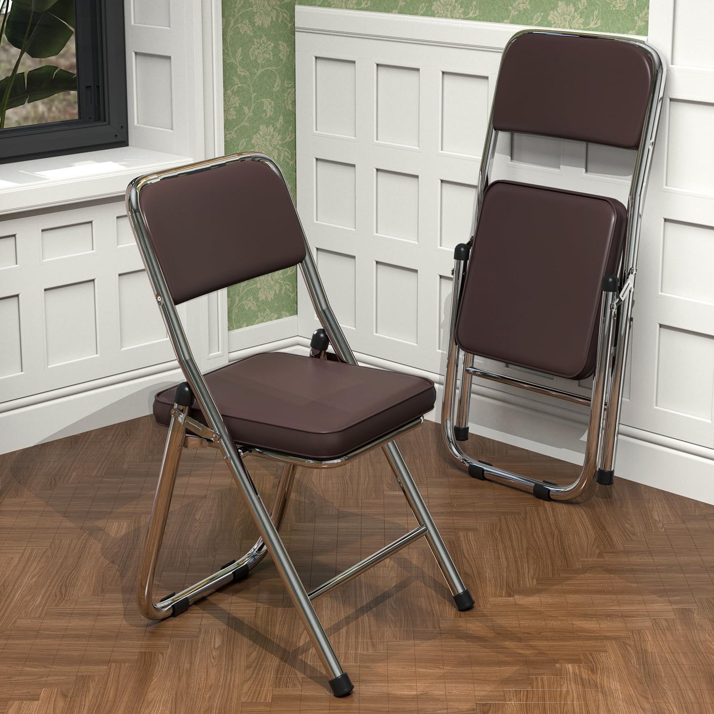 Lvhecforhm 1er Set Folding Chair with Backrest, Dining Chairs, Kitchen Chair with Steel Frame, Dining Chair Folding Conference Chair, Folding Chairs Brown Leather, Lounge Chair, Modern Outdoor Folding Chairs