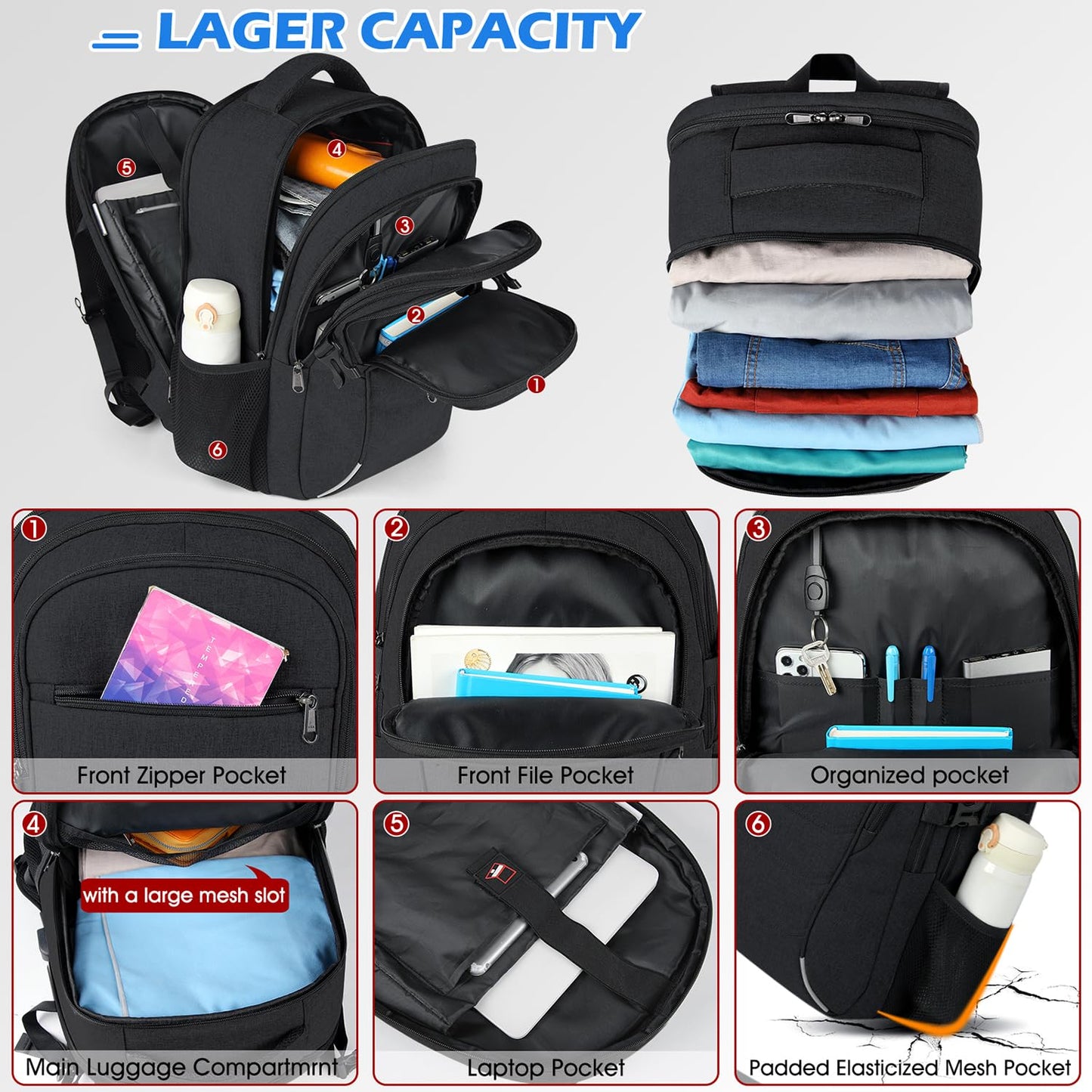 IGOLUMON backpack for men and women, large waterproof school backpack for teenagers, 15.6 inch laptop backpack for men, travel backpack for school, work, and business, carry-on luggage for planes.