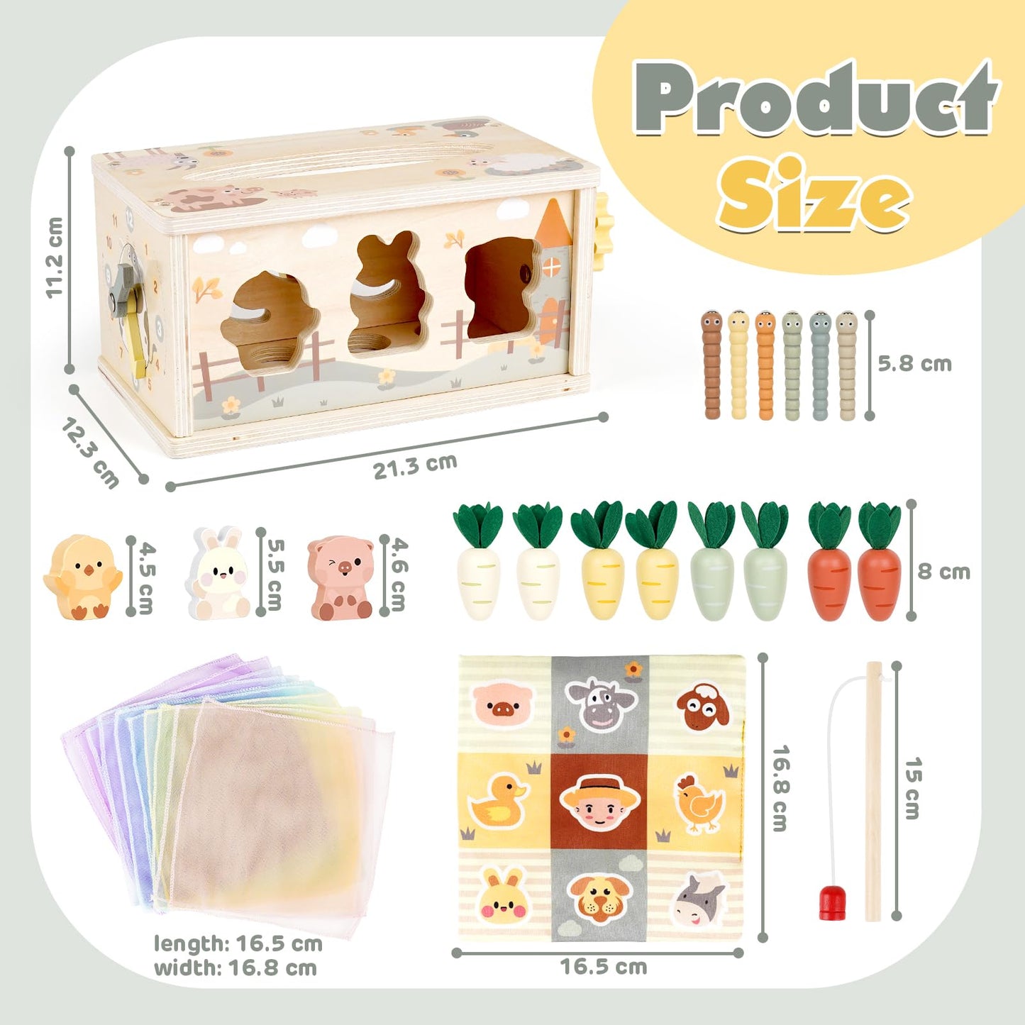 Vanplay Montessori toy for babies 12 months, 6 in 1 fabric box baby toy for 1 year olds, wooden motor skills toy for 1 2 3 year old girls and boys, gift for 1 year old child.