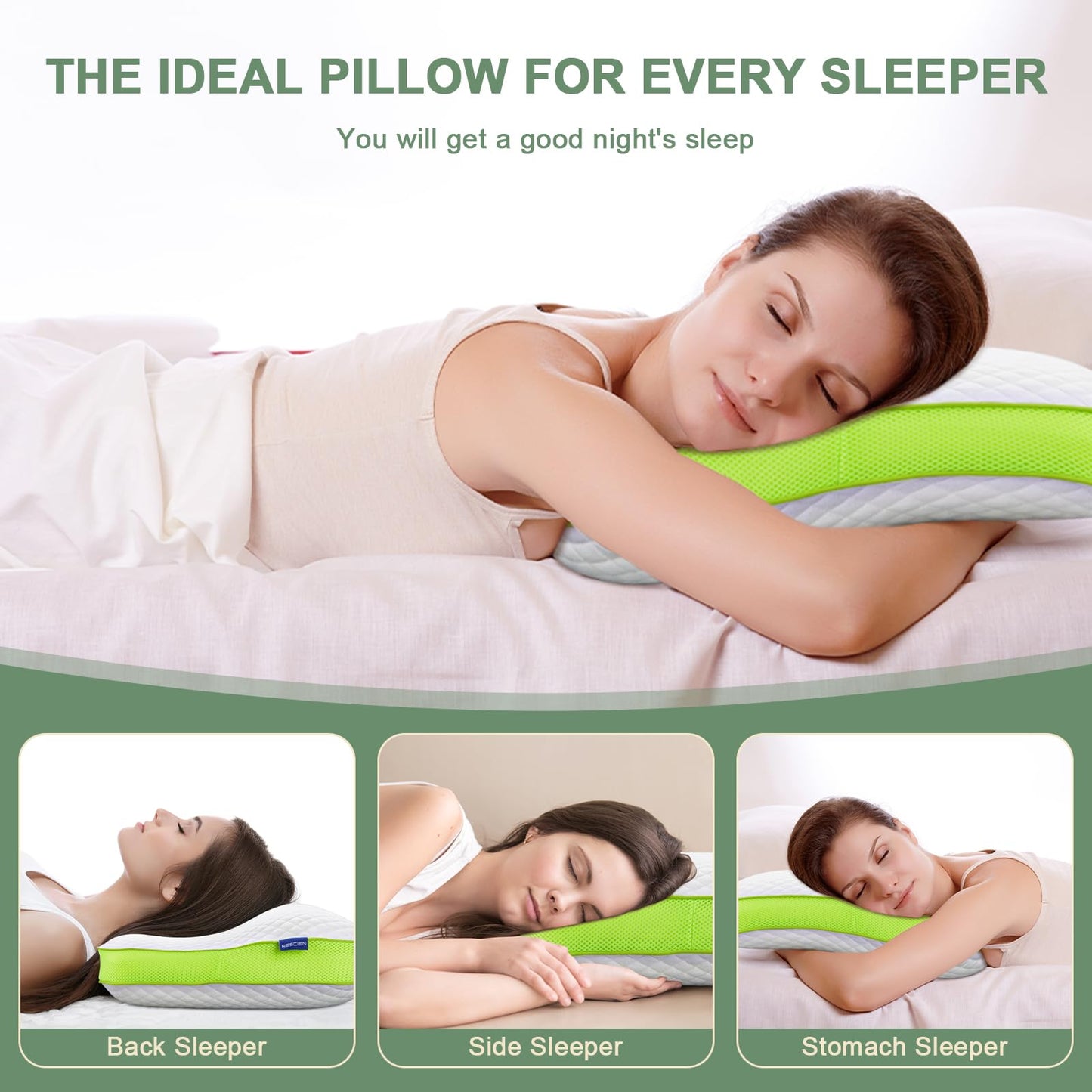 Rescien Memory Foam Neck Support Pillow 55 X 35cm with Carrying Bag, Orthopedic Pillow for Restful Sleep, Adjustable Height Side Sleeper Pillow, Ergonomic Head Pillow.