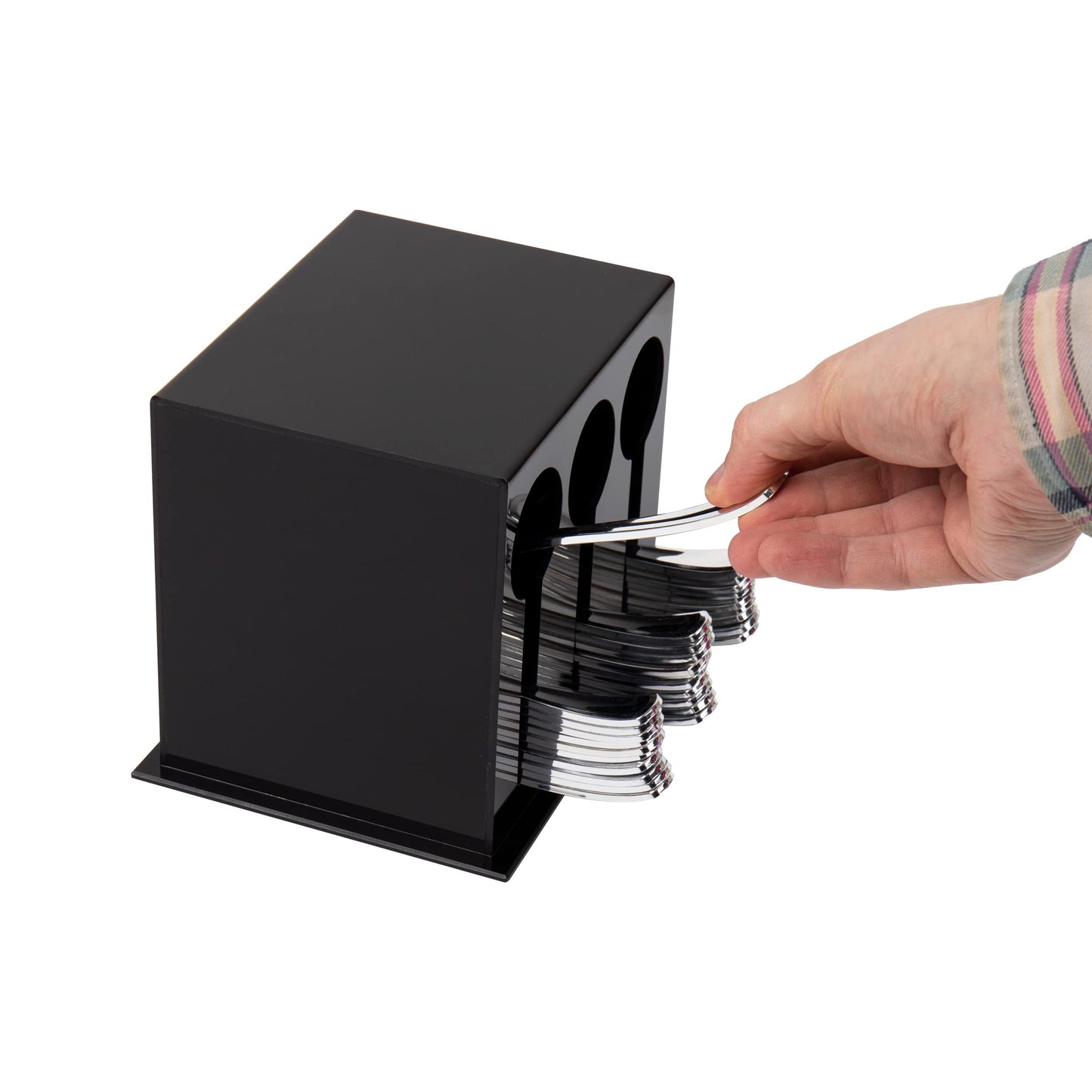 Mind Reader Foundation Collection, 3-Compartment Utensil Dispenser, 24pc Capacity per Compartment, Cutlery Storage, Countertop Organizer, Kitchen and Breakroom, 5.75" L x 7" W x 6" H, Black