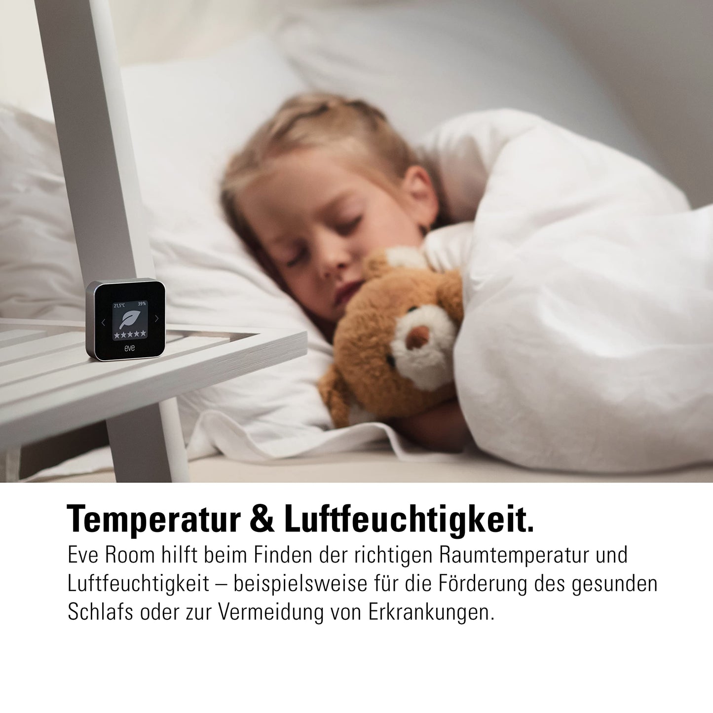 Eve Room (Apple Home) - Room climate & air quality monitor for clean and healthy air, measures pollutant concentration, temperature, and humidity, live healthy, Thread.