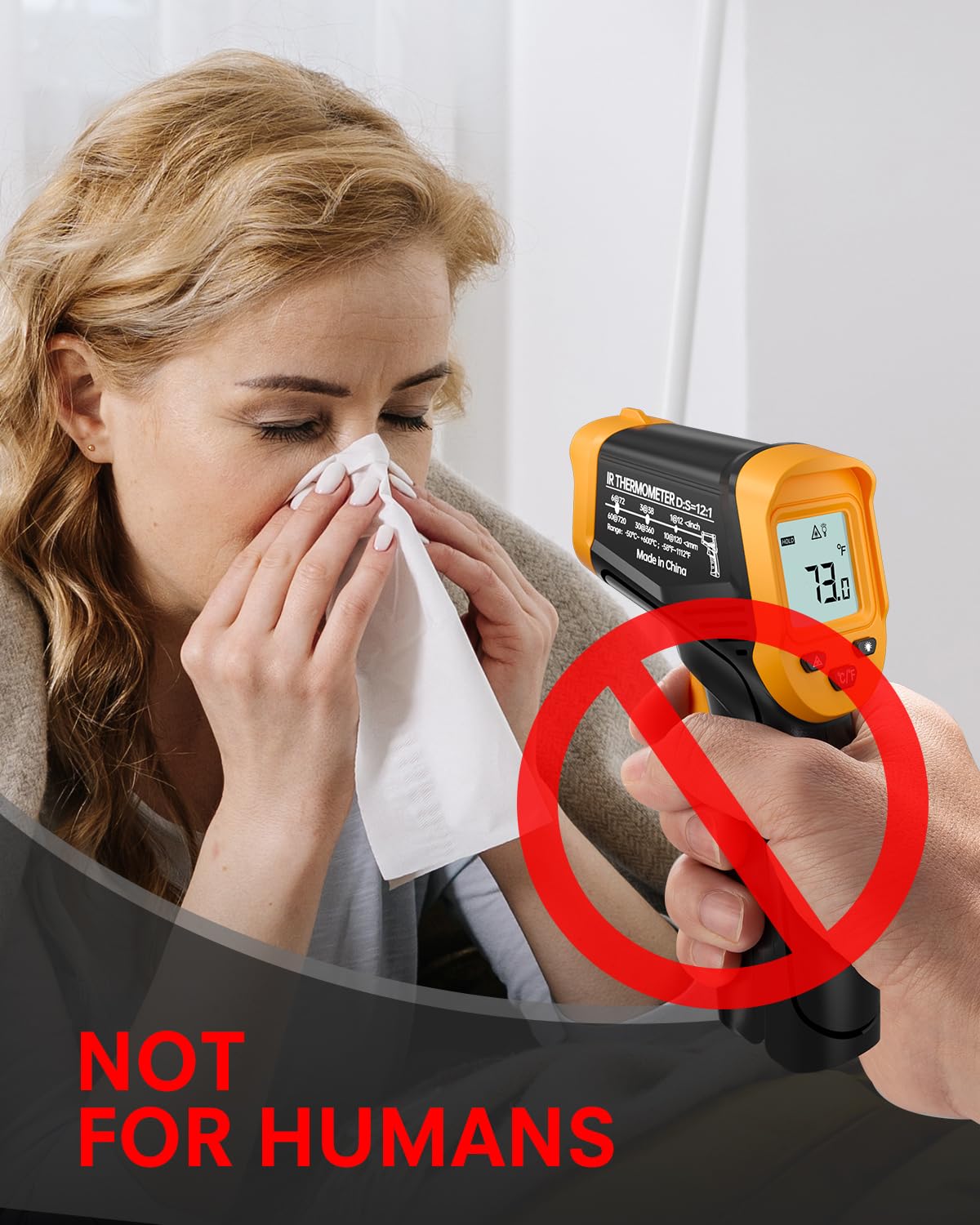 Eventek Infrared Thermometer, -50°C ~ 600°C temperature measurement device digital infrared thermometer with max/min, laser thermometer with 304 meat thermometer, for kitchen, pizza oven, oven, not for humans