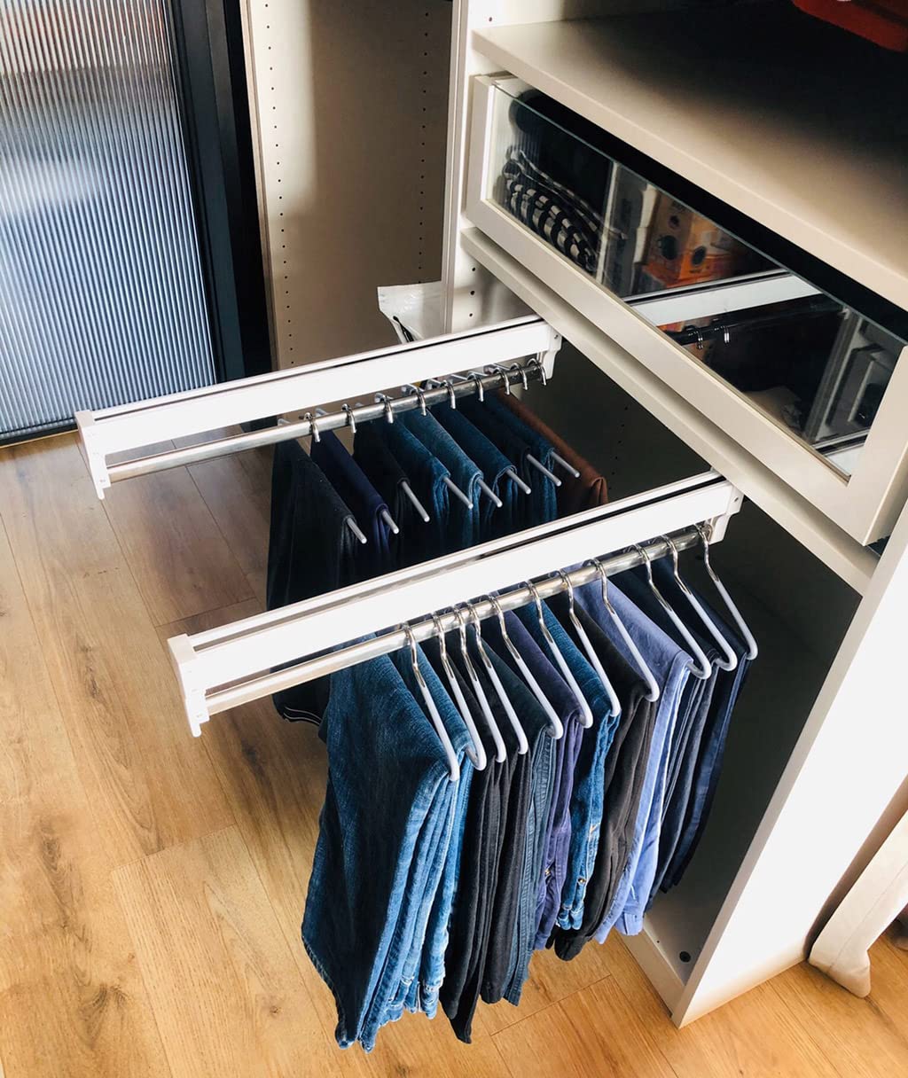 Pull-out clothes rail for pulling out the hangers Adjustable wardrobe clothes rail -500mm