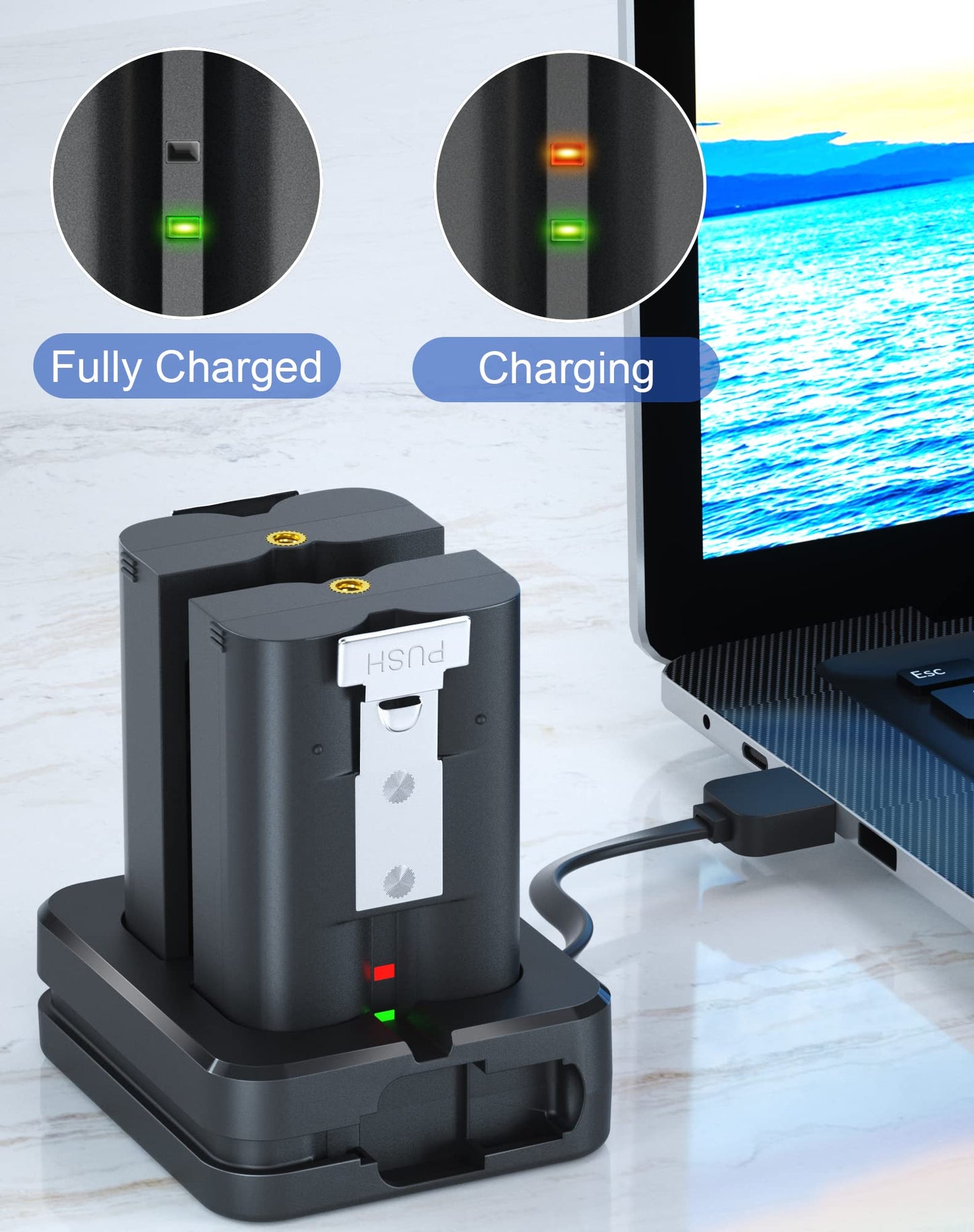 2 batteries and charging station for Ring Video Doorbell, 3.65V 6040mAh battery compatible with Video Doorbell 2/3/3+/4, Spotlight Cam Battery, Stick Up Cam (2/3Gen) (2 Battery and Charger)