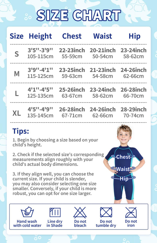 Yikayin Kids Neoprene Wetsuit Shorty, 2.5mm Neoprene for Boys Girls, Thermo UV Swimwear with back zipper for swimming lessons, diving, surfing, snorkeling.