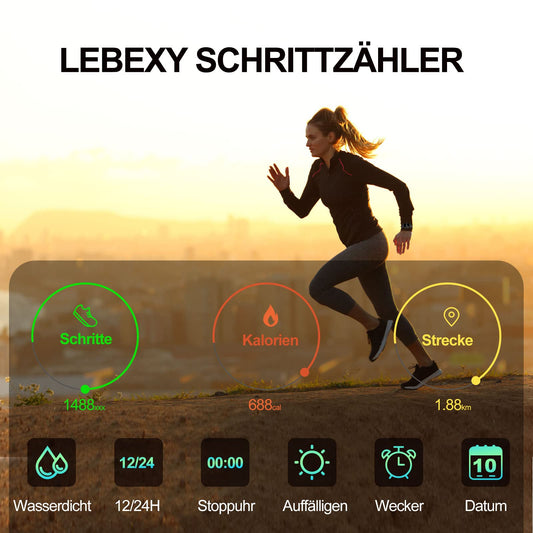 LEBEXY Pedometer Watch Simple Step Counter Without Bluetooth/Without App/Without Smartphone Fitness Bracelet Tracker for Walking Running for Women Men Fitness Watch for Swimming Sauna