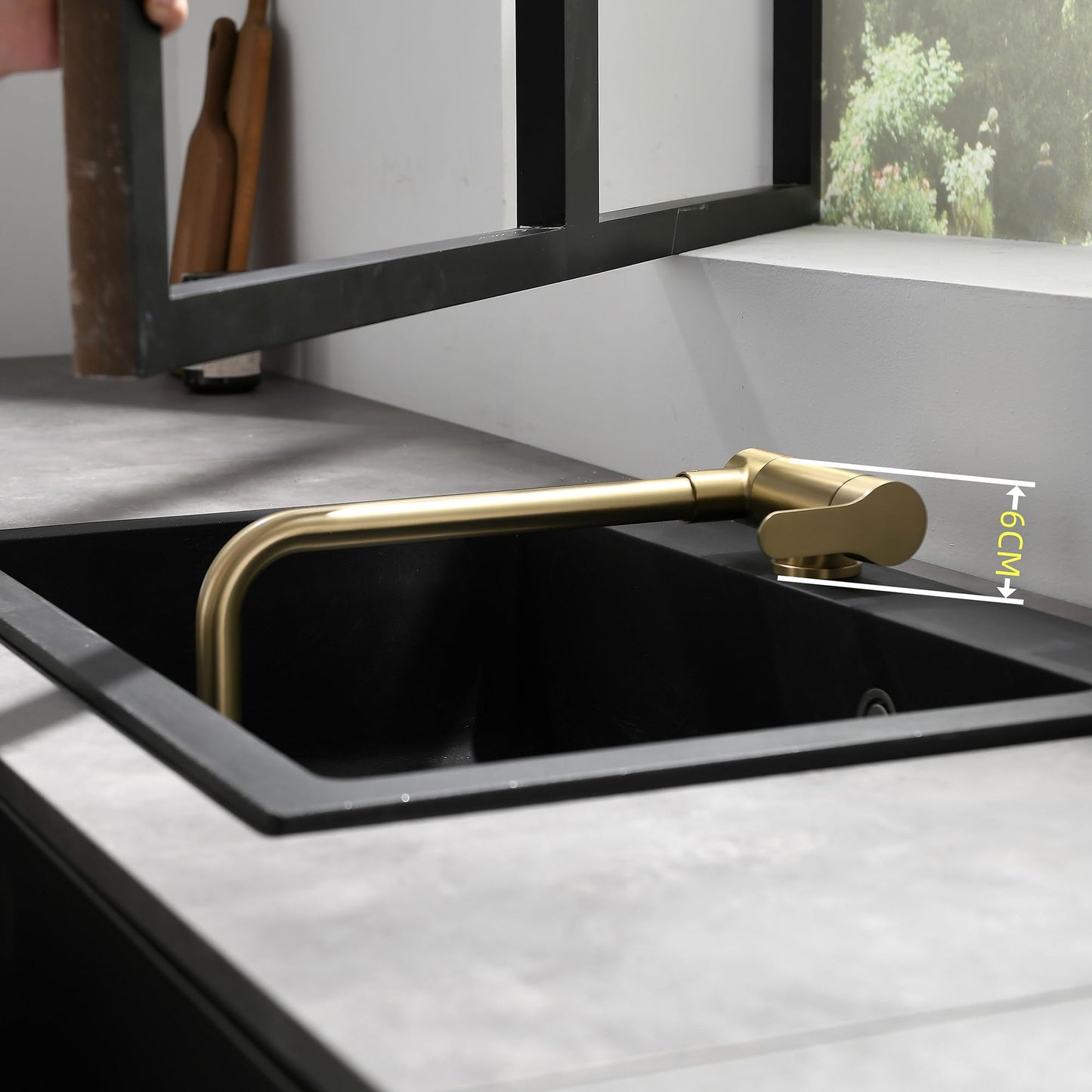 Pre-Window Kitchen Faucet, Brushed Gold Kitchen Faucet Folding, Foldable Single Lever Kitchen Mixer Tap With Cold and Hot Water Hoses.