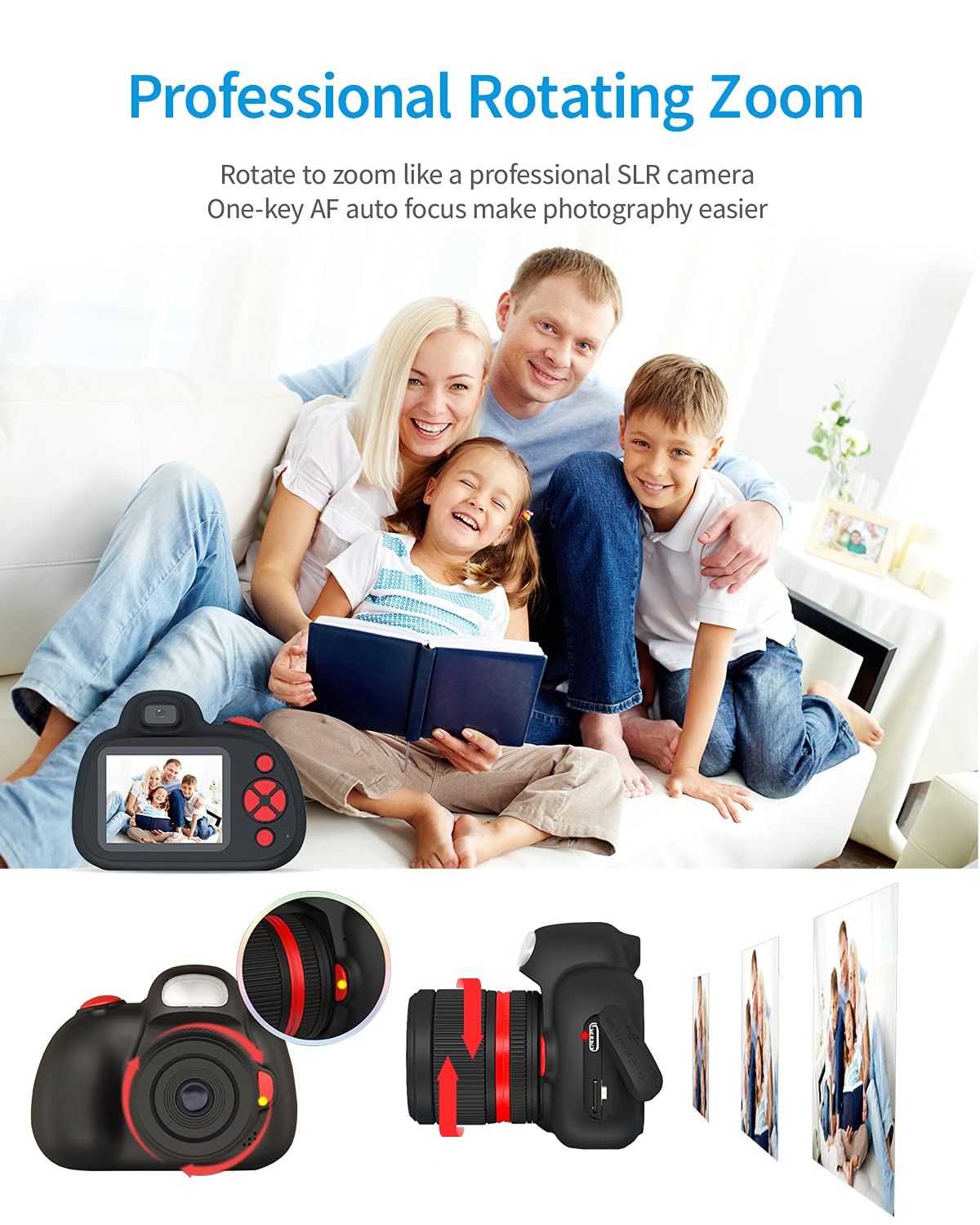 MOREXIMI Kids Camera, Digital Camera for Children aged 3-8 years, Birthday Gift, Toy for Girls and Boys (Black)