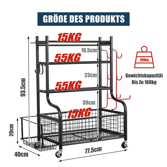 ZACHVO Dumbbell Rack, Multifunctional Stand for Dumbbells, Yoga Mat, Foam Roller, Kettlebell, and Yoga Block. Dumbbell Shelf for Home Gym with 4 Wheels and 8 Hooks.