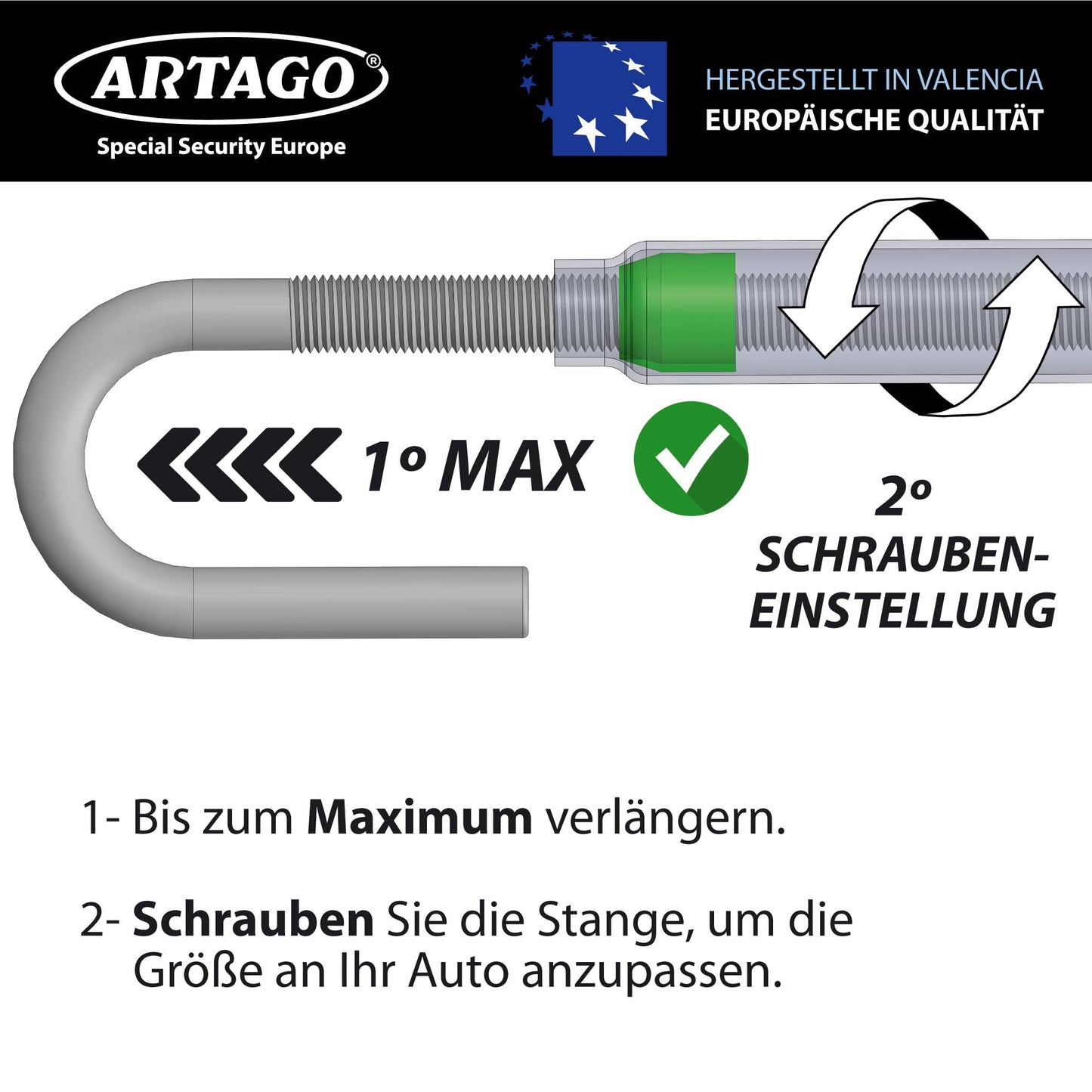 ARTAGO 871A/B steering wheel lock EASY HOOK adjustable, steering wheel claw, anti-theft steering wheel pedal car, Black/Yellow