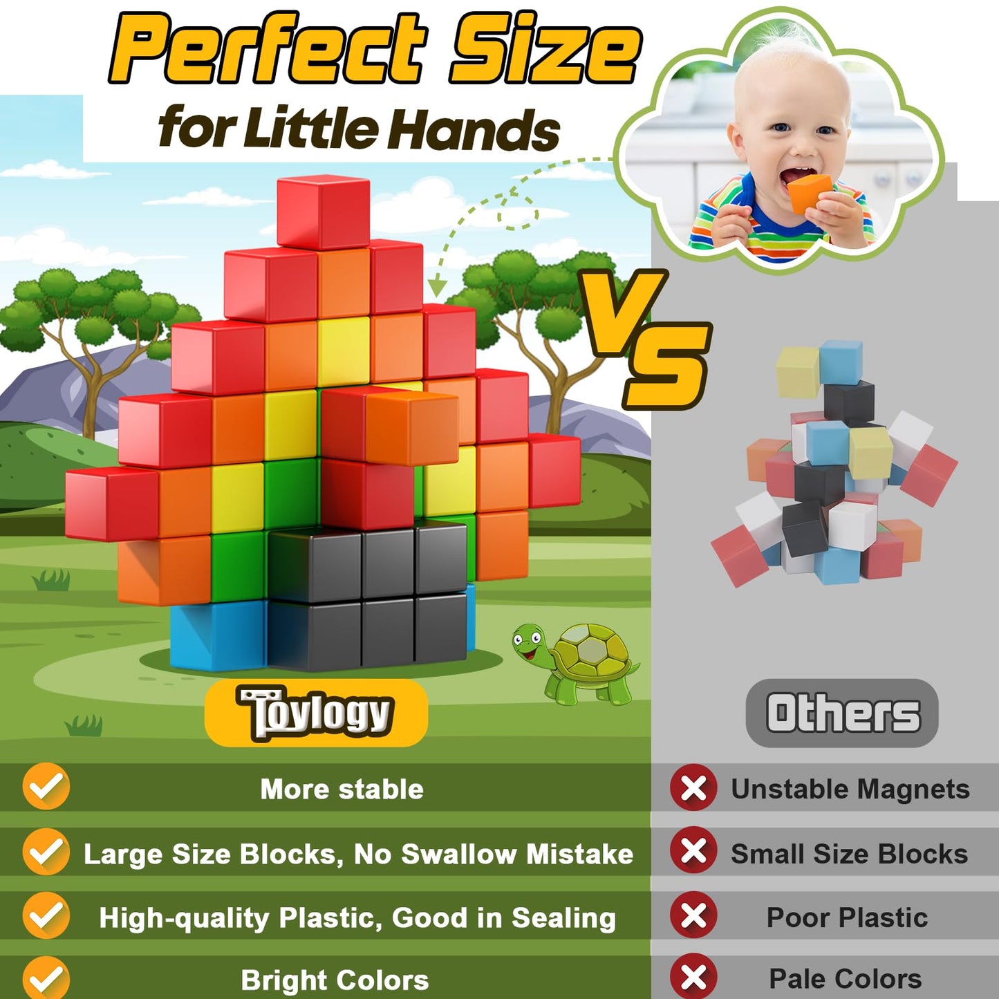 Toylogy Magnetic Building Blocks for toddler toys, Pure Magnetic World Edition Toys for Sensorial STEM Education Preschool Magnet Toys for 3 4 5 6 Year Old Boys and Girls