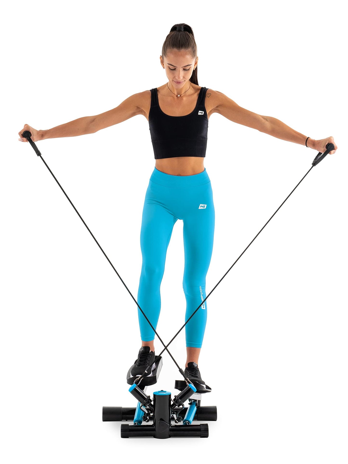 Hop-Sport Stepper Joy Blue with training computer, home swing stepper, fitness equipment with resistance bands, compact cardio device, max. weight capacity 100 kg.