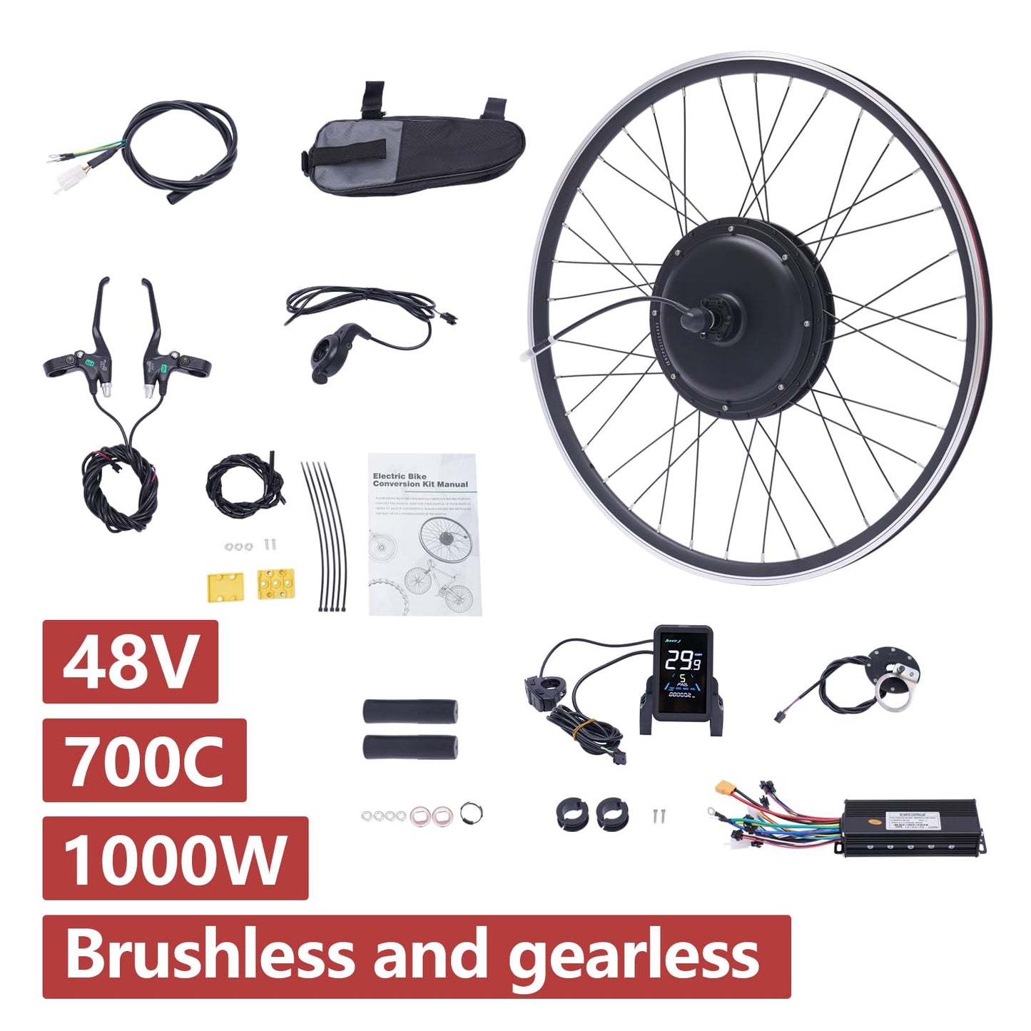 SABUIDDS 28" & 29" E-Bike Conversion Kit 1000 Watt Bicycle Motor Kit Electric Rear Wheel Brushless Hub Motor Kits Electric Bike Conversion Kit with LCD Display (for HL Plus 48V 13Ah Battery)