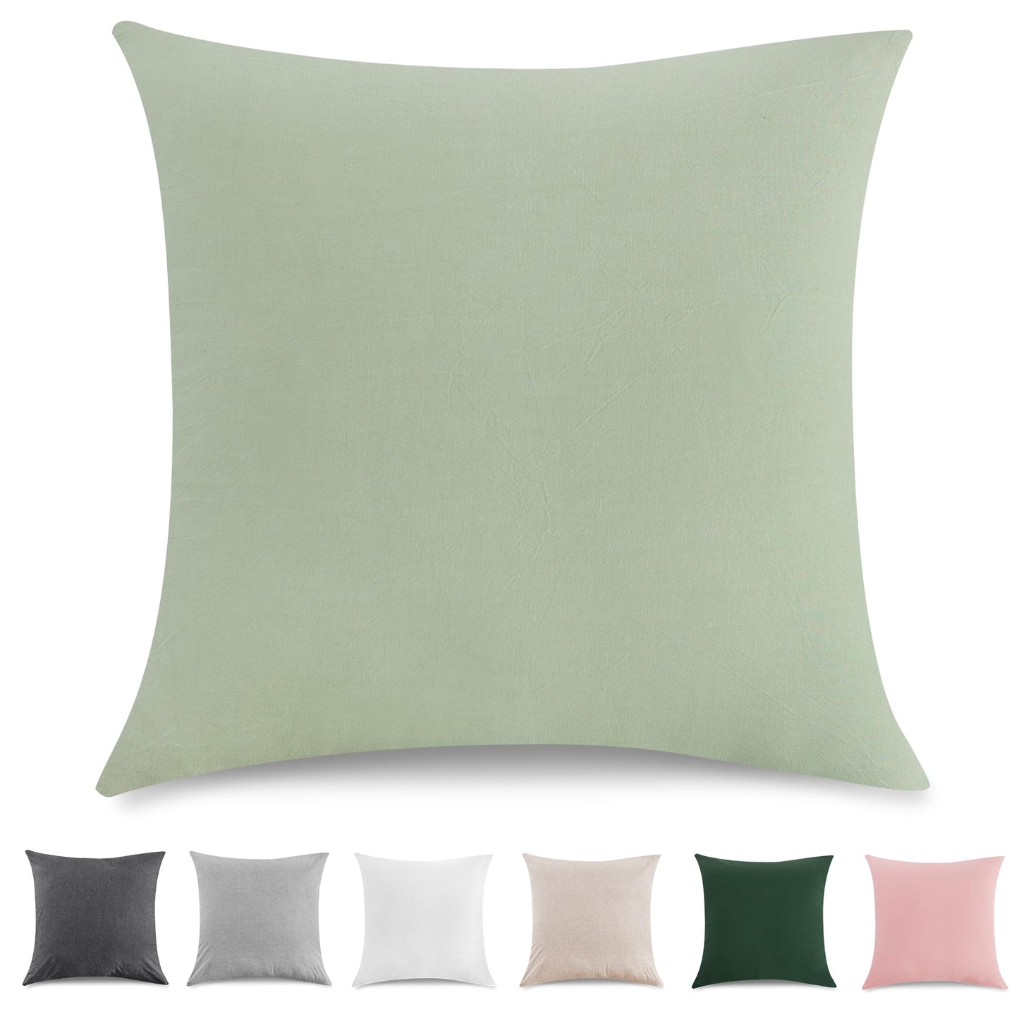 TOCOMOA 50x50 cm pillowcase set of 2 - 100% washed cotton pillowcases Oeko-TEX certified, linen look and breathable pillow cover, light green pillowcase with zipper.