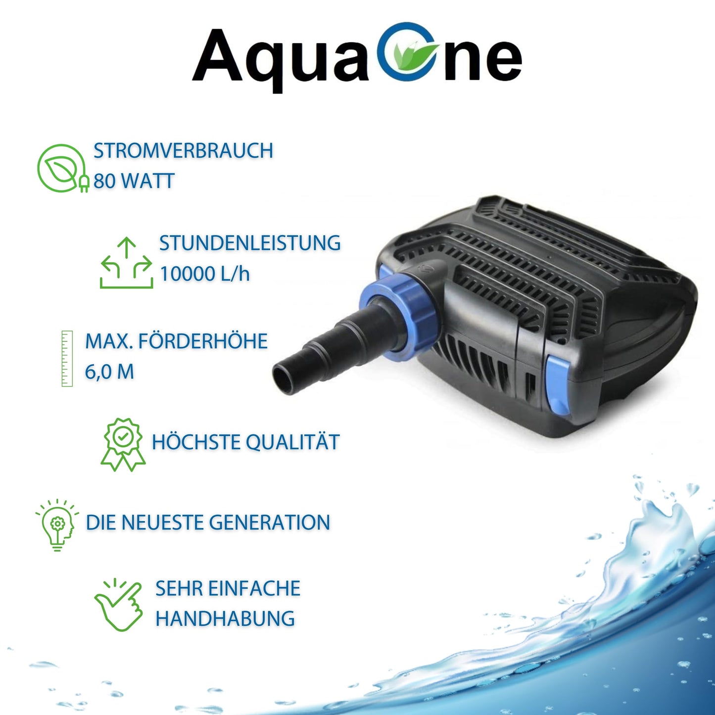 AquaOne Eco Pond Pump CTF-B 10000 80 Watt 10000l/h I High-quality pond pump with filter I Special pump for the garden pond I Filter pump for pond I Pond Pump