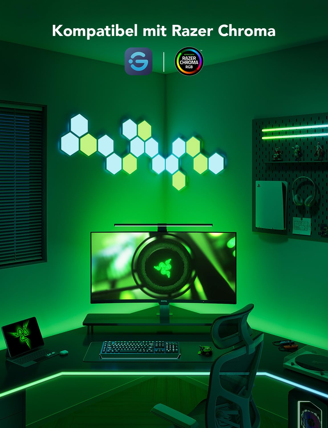 Govee Gaming Light for Monitor G1, TV LED Backlight for 27-34 inch TV or PC, Smart RGBIC Wi-Fi TV Backlight, Double Beads with 123 Scene Modes, App Control, Compatible with Alexa