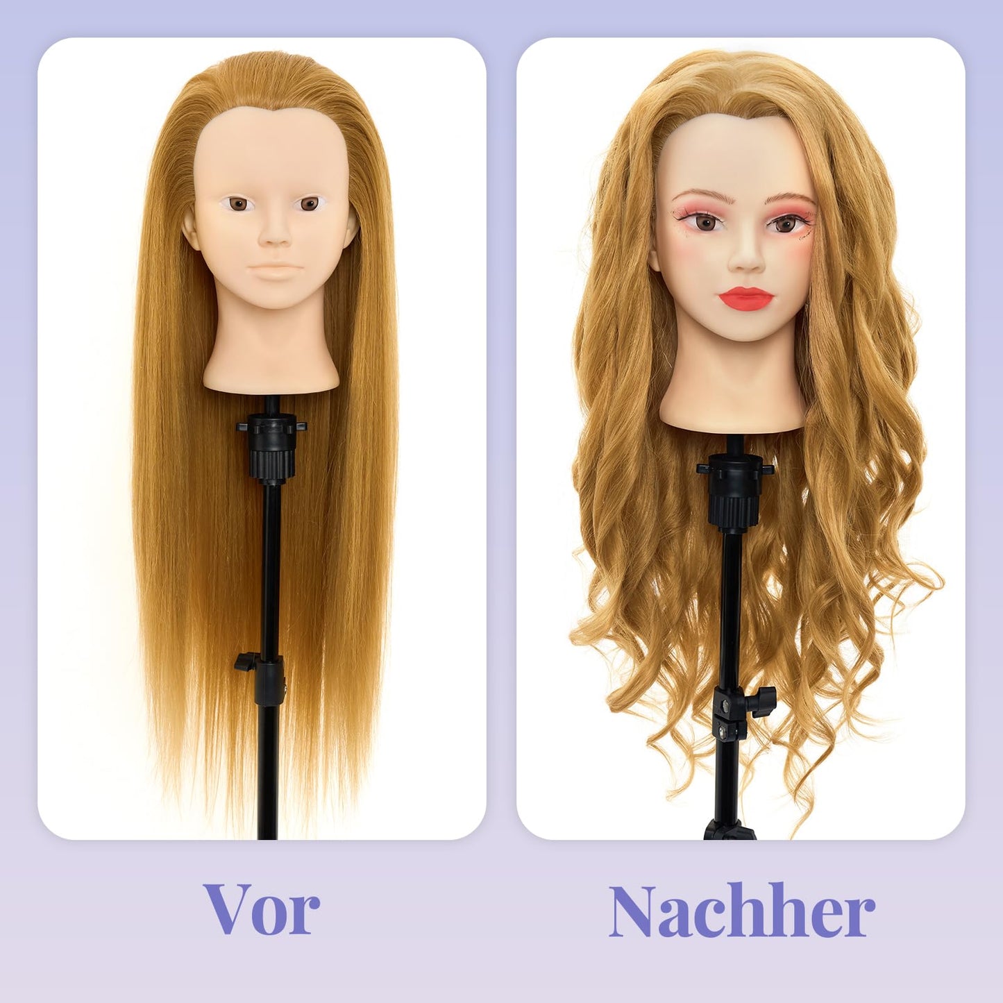 Neverland 26" Hairdressing Head Mannequin 60% Real Hair Makeup Practice Head Training Doll Head Hairdresser Training Head With Stand + Hair Styling Braid Set