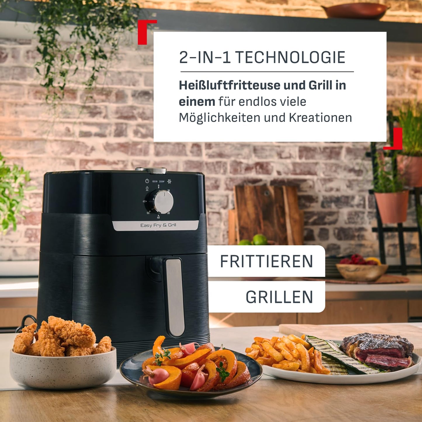 Tefal Easy Fry & Grill Classic Hot Air Fryer, 2-in-1 Technology (Air Fryer and Grill) XL, 4.2 liters for 6 servings, 1550 watts, energy-efficient, oil-free, healthy fryer, black, EY5018.