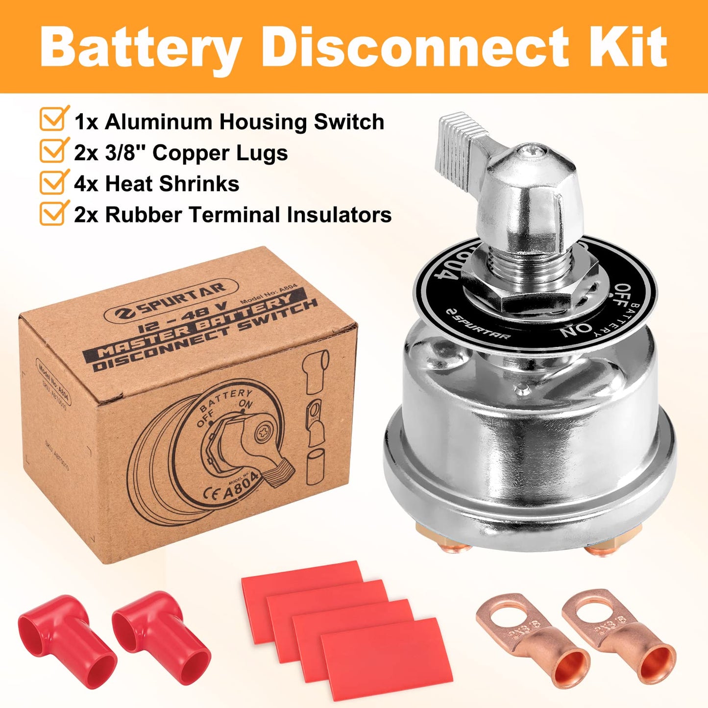 Spurtar Battery Disconnect Switch 12V 24V 48V Battery Isolator Switch 200A High Current Battery Main Switch for Car, Vehicle, Truck, Winch, ATV, RV, Marine, Boat